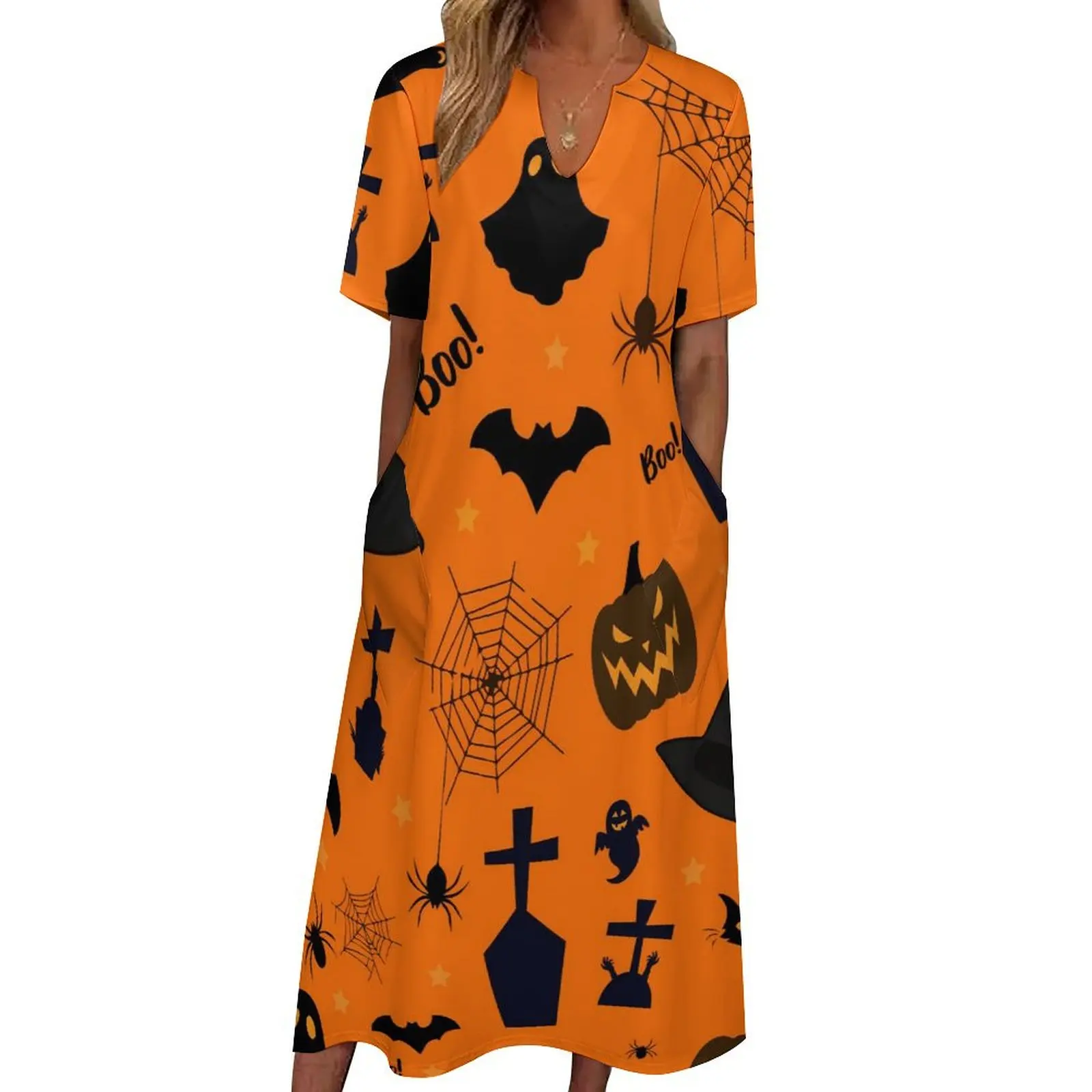 Glückliche Geister Kleid Sommer Halloween Katze Geist koreanische Mode Boho Strand lange Kleider weibliche sexy Maxi kleid Geschenk idee