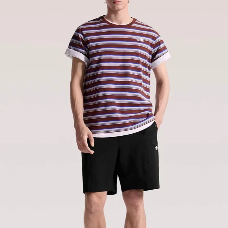 The North Face SS26 Outdoor Breathable Pullover Loose Retro Striped Cropped Short Sleeve T-Shirt