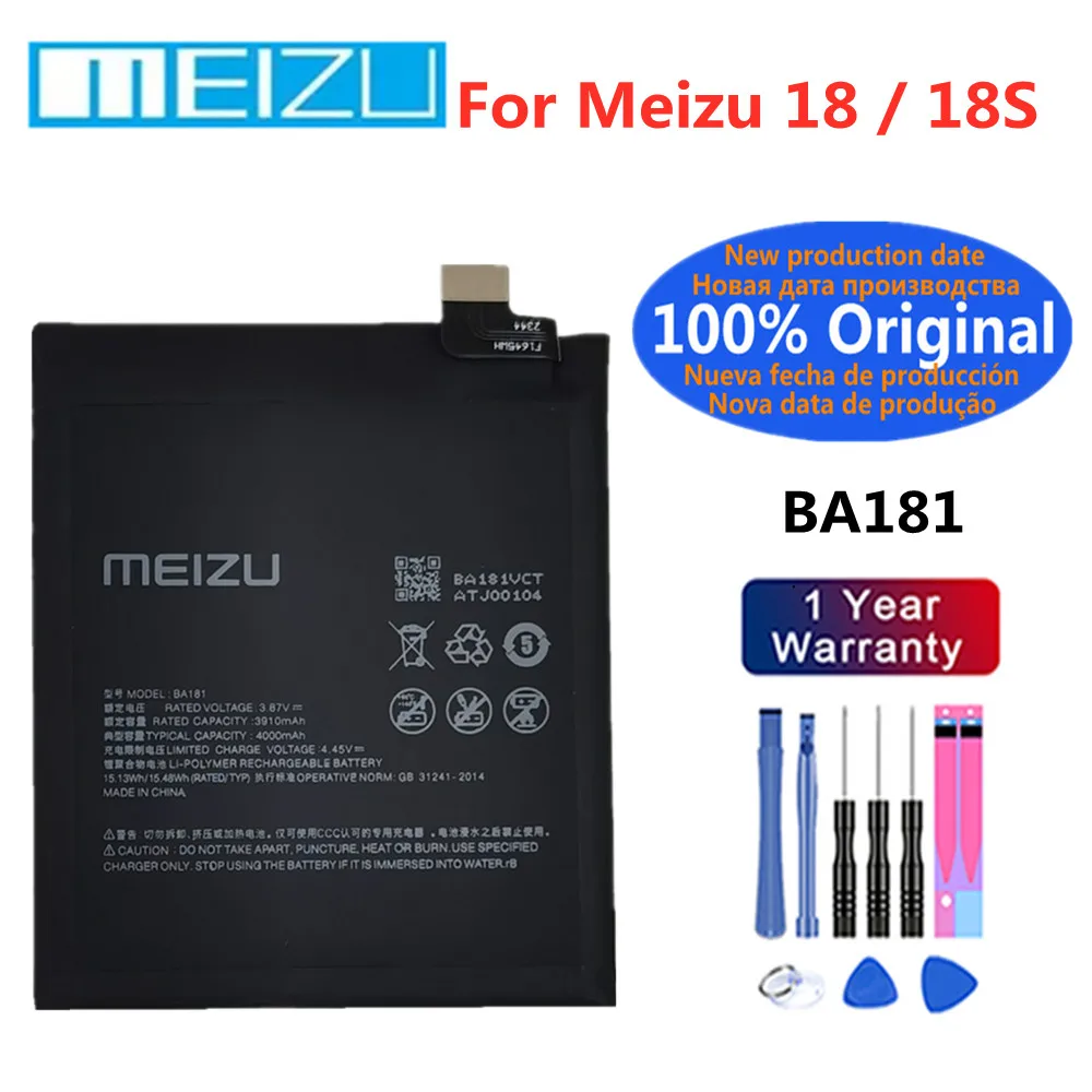 New Original Battery 4000mAh BA181 For Meizu 18S 18 Mobile Phone Battery + Free Tools Fast Shipping