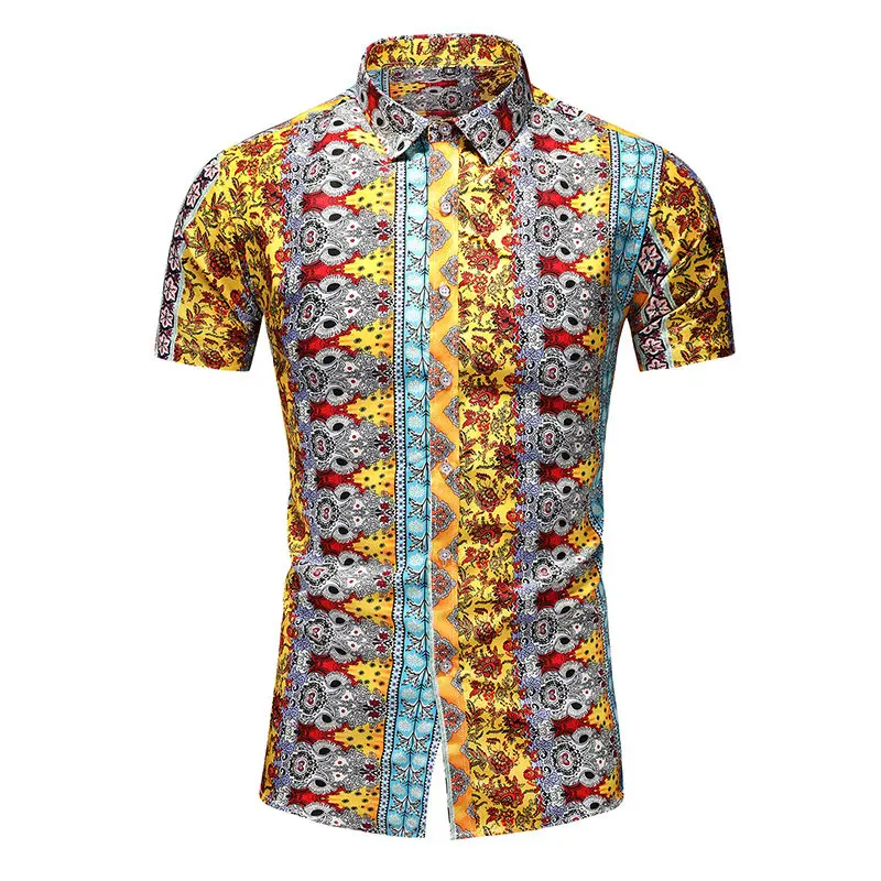 2026 new men's mature party business casual full suit color short sleeved shirt summer fashion comfortable versatile top