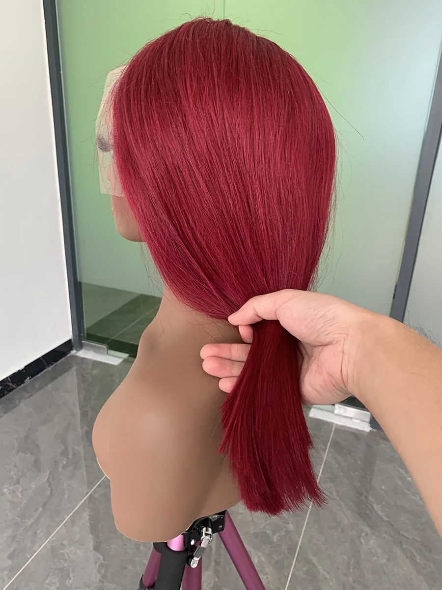 Real 250 Density 13x4 Bob Burgundy Colored Lace Frontal Human Hair Wig Vietnamese 99J Bone Straight Lace Front Wigs Human Hair