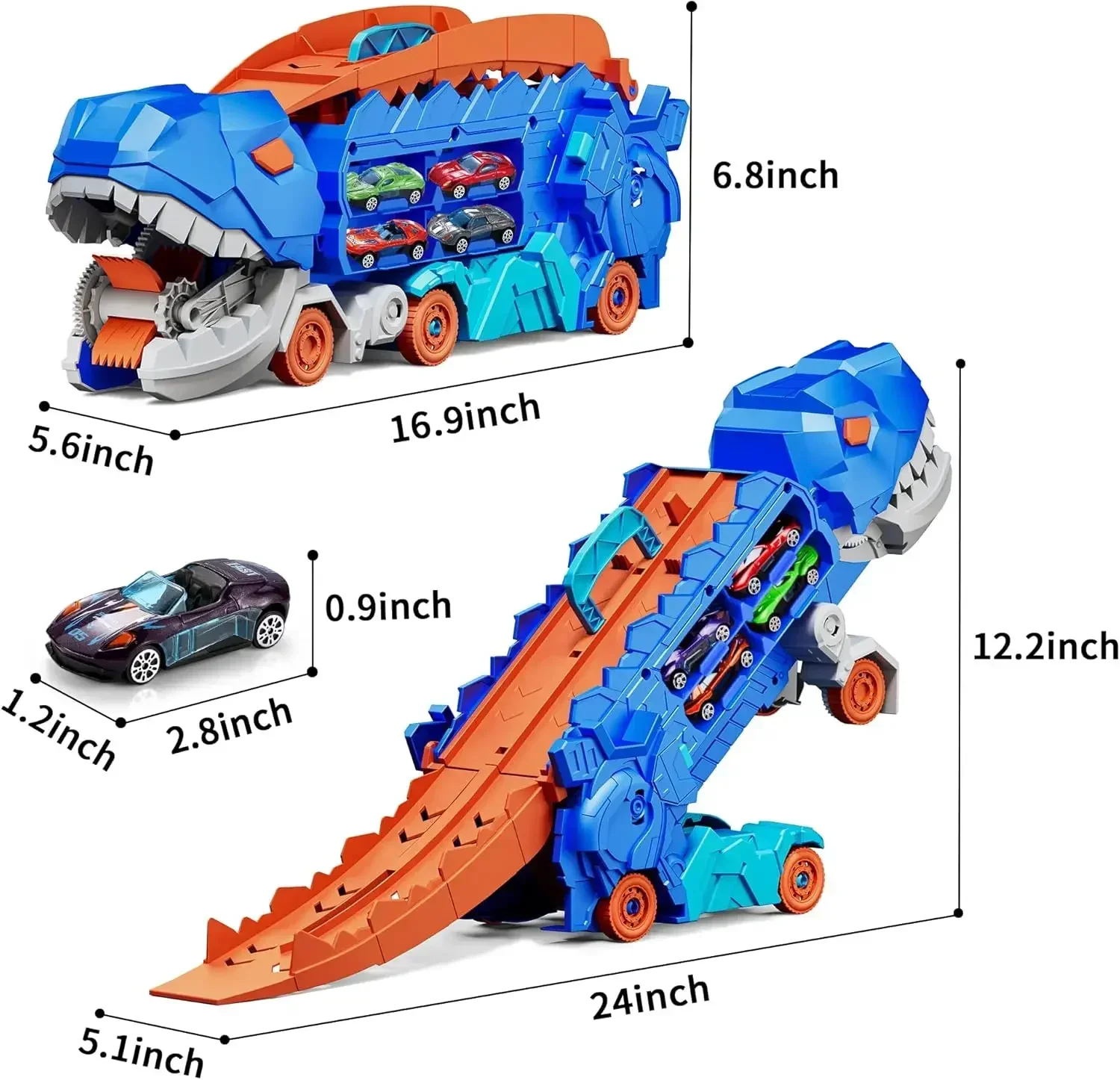 Transport Dinosaur Truck with Foldable into Standing Transforms Sliding Race Track T-rex Best Birthday Gifts Toys Boys And Girls