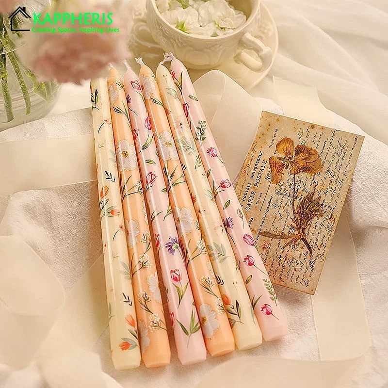 7.5Inch Unscented Taper Candles Romantic Hand Painted Long Candle for Dinner Table Elegant Home Decorative Candles