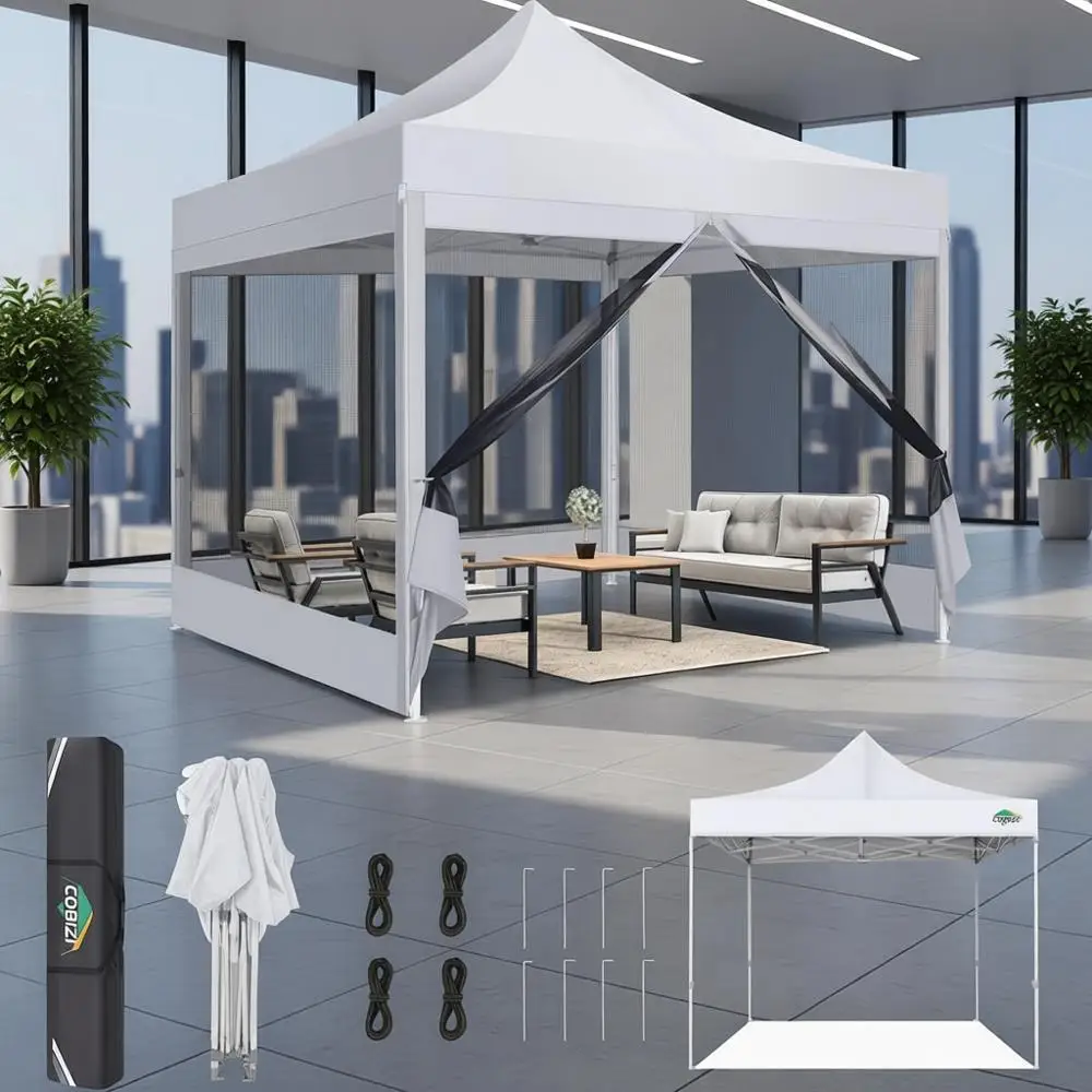 

Водонепроницаемый шатер 10x10 для тяжелых условий эксплуатации с боковыми стенками, простой в сборке, с москитной сеткой, идеально подходит для мероприятий на открытом воздухе и свадеб, белый