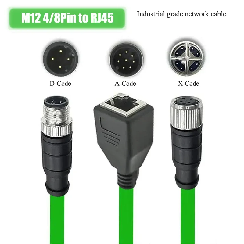 M12 4/8 Pin Plug to RJ45 Cable Connector m12 A/D/X Code to RJ45 Female Connector Wire Industrial Gigabit Extension Network Line