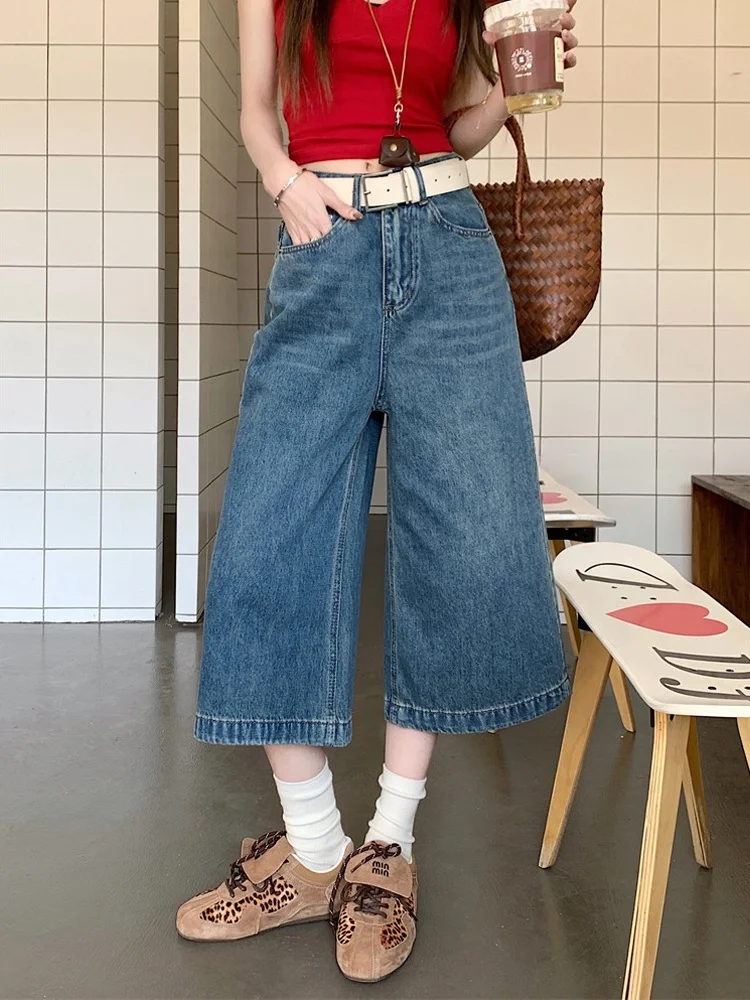 

American High Waist Wide Leg Denim Jeans Loose Lazy Straight Leg Pants Summer New Style Chic Casual Women's Jeans Blue
