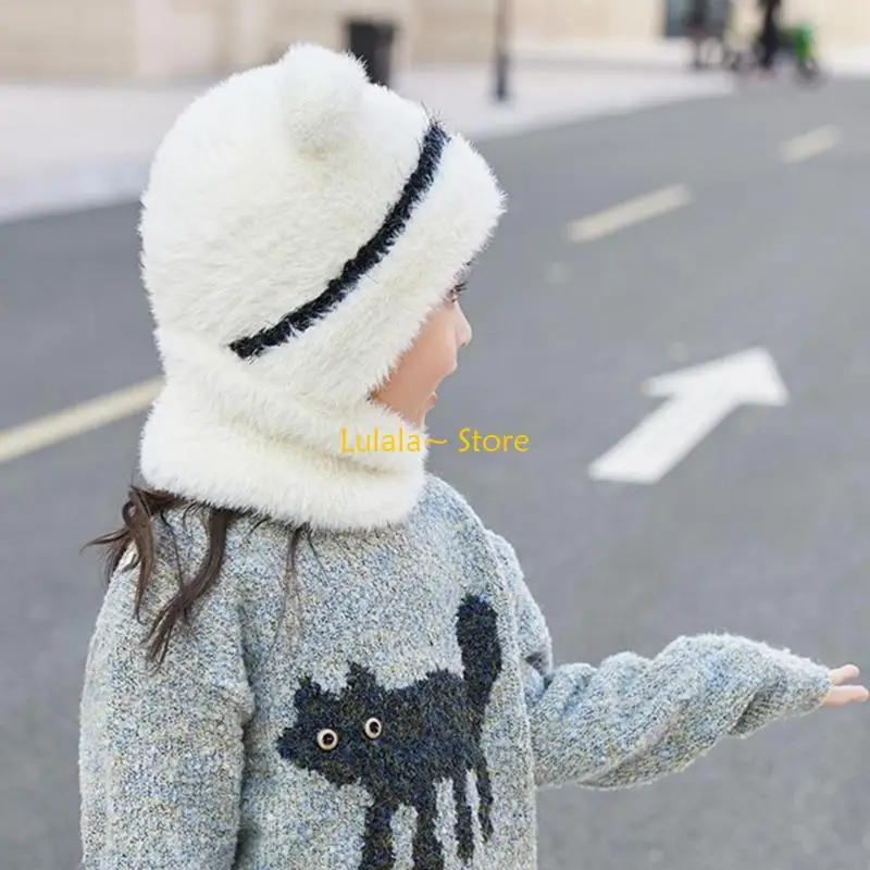 y4qa-children's-windproof-hat-scarf-with-face-cover-part-cosy-pom-bonnet-for-little-boys-girls-winter-outdoor-essential