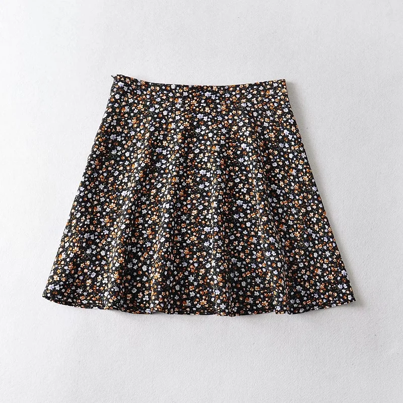 Trendy Floral Print A-Line  Skirt High Waist Slimming Half-length Skirts Fashionable Commute Style Short Skirts