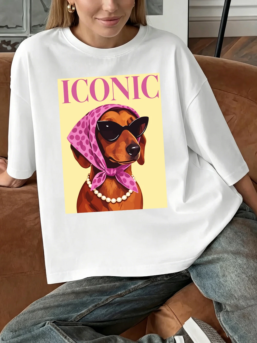 Iconic Dachshund Prints T-Shirts Women Summer Short Sleeve T Shirts O-Neck Soft Tops Basic Comfortable Women's Clothing