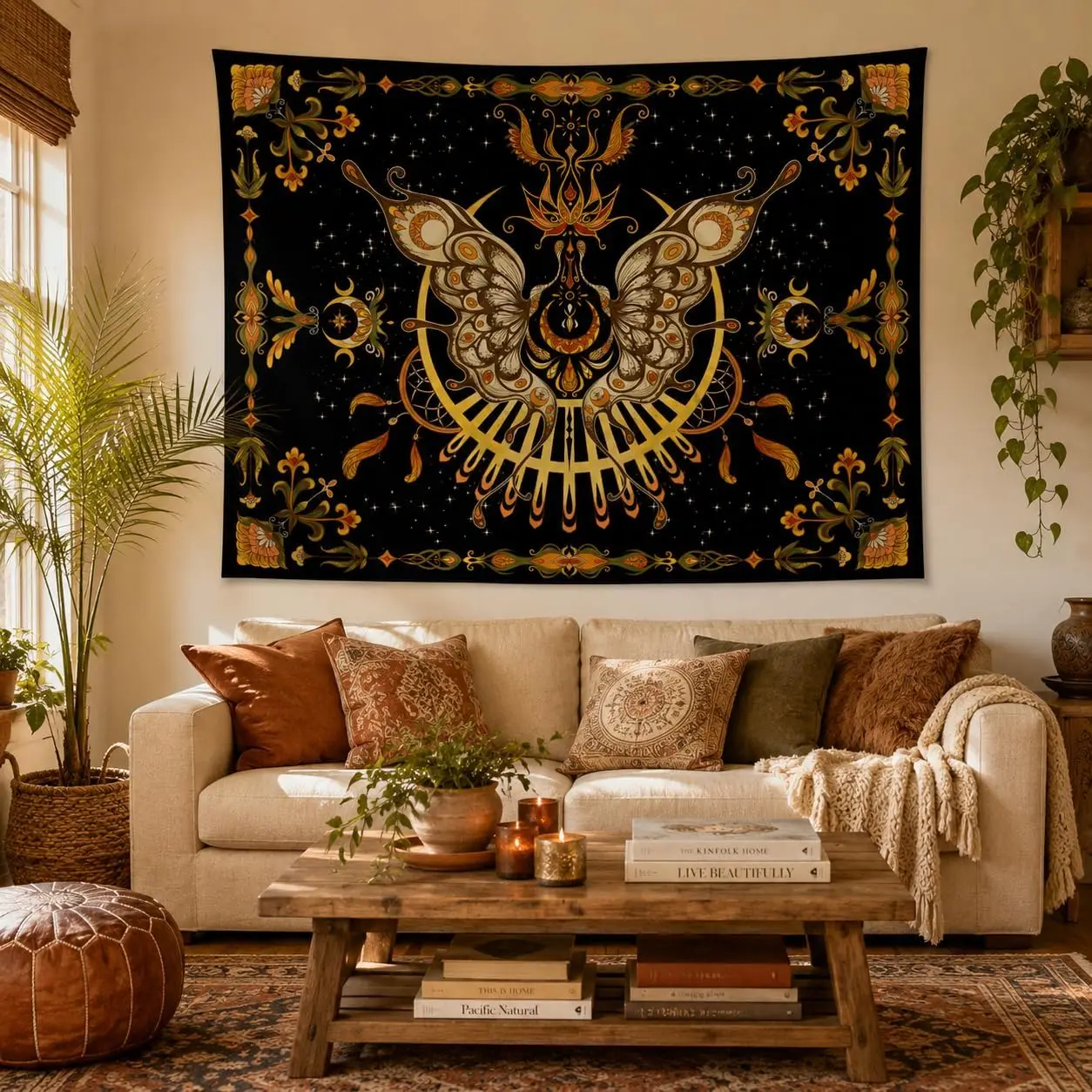 Luxury Boho Tapestry Wall Hanging Bohemian Moroccan Ethnic Mandala Gold Print Art Decor Abstract Global Style for Living Room Be