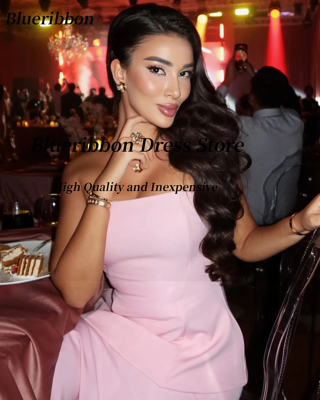 Blueribbon simples vestidos de baile sem alças zíper voltar festa de casamento vestido de dama de honra bainha longa vestidos de noite personalizados