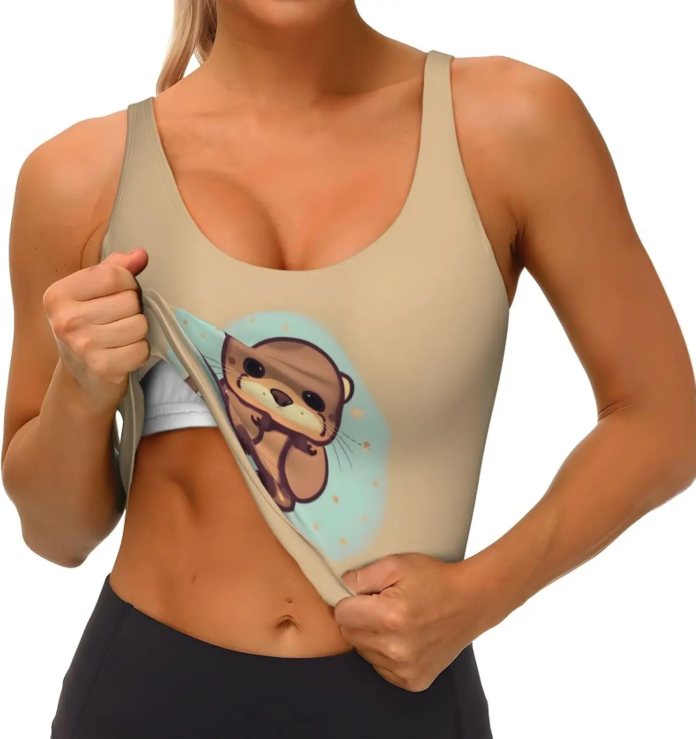 かわいいカワウソプリントのスポーツベスト、女性用、柔らかく通気性があり、フィットネスやカジュアルウェアに最適です。