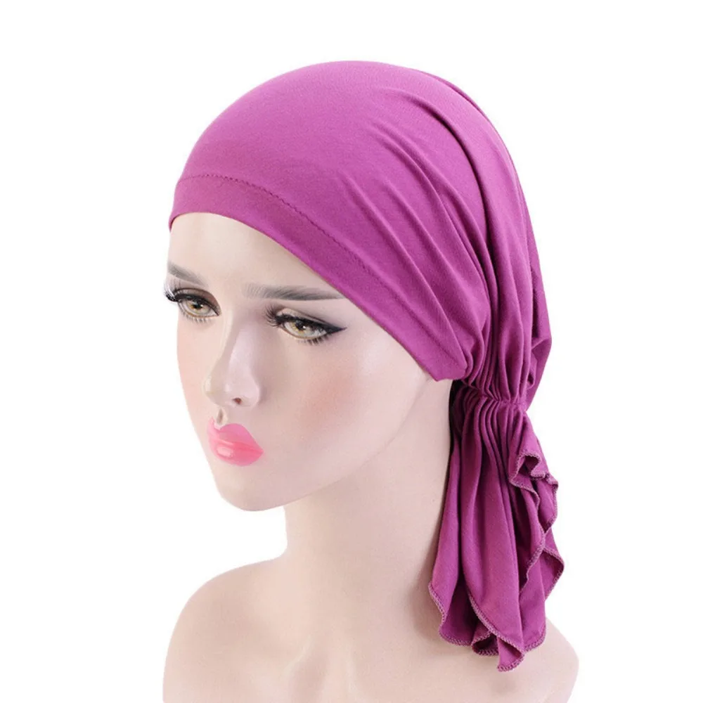 

New Fashion Ruffle Women Turban Hat Soft Fabric Breathable Cancer Chemo Hat Solid Color Head Wrap Cap Hair Loss