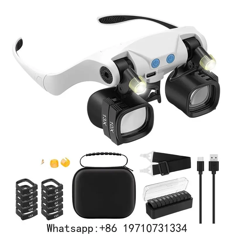 Fresh Jewelers Magnifying Glass With Light& 5 Interchangeable Lens Pairs(2X 4X 6X 10X 13X) For Close Work, Glasses, Headband