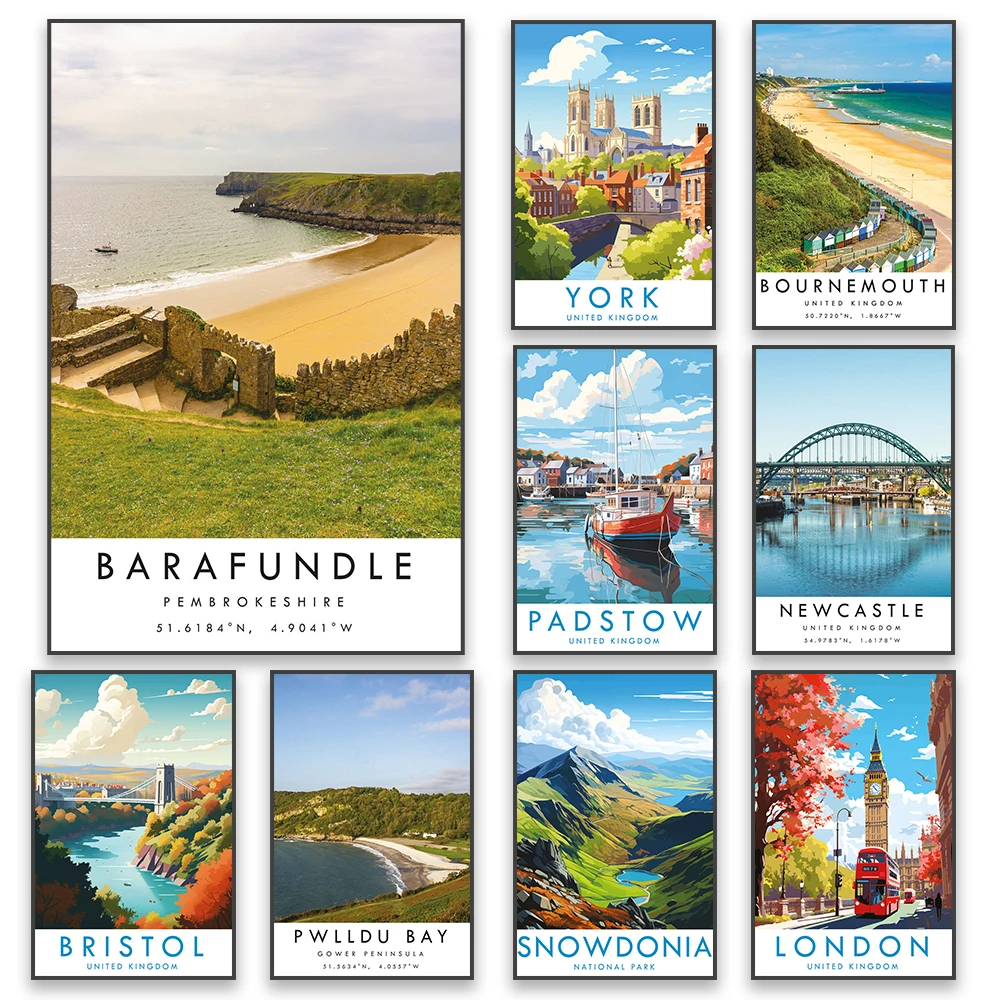 Barafundle Bay Travel Print Pembrokeshire Poster Bournemouth Travel Print Pwlldu Travel City Gower Canvas Painting Home Decor