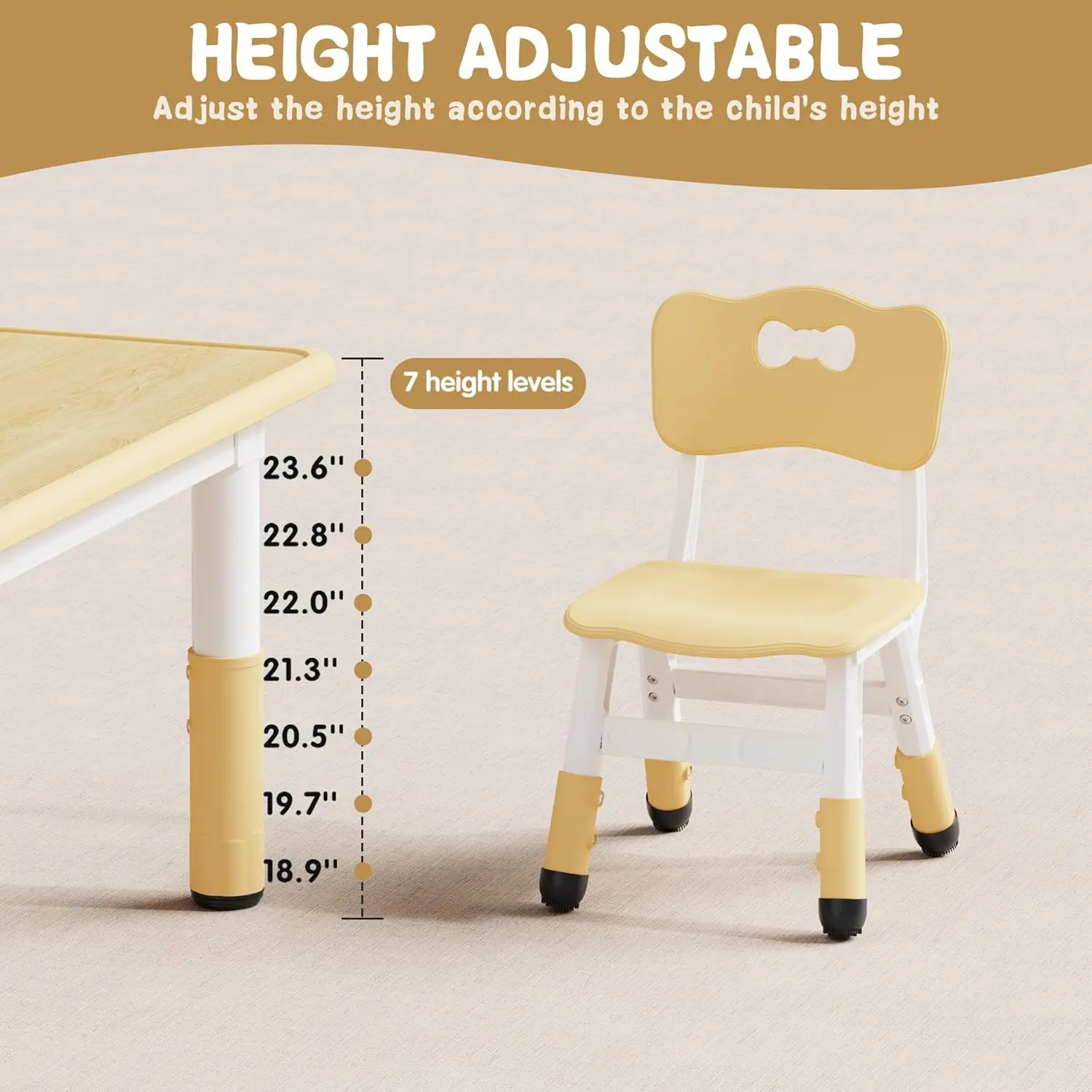 Adjustable Kids Table & 2 Chairs Set, Graffiti Desktop for Ages 2-8, Sturdy Toddler Desk for Home/Classroom