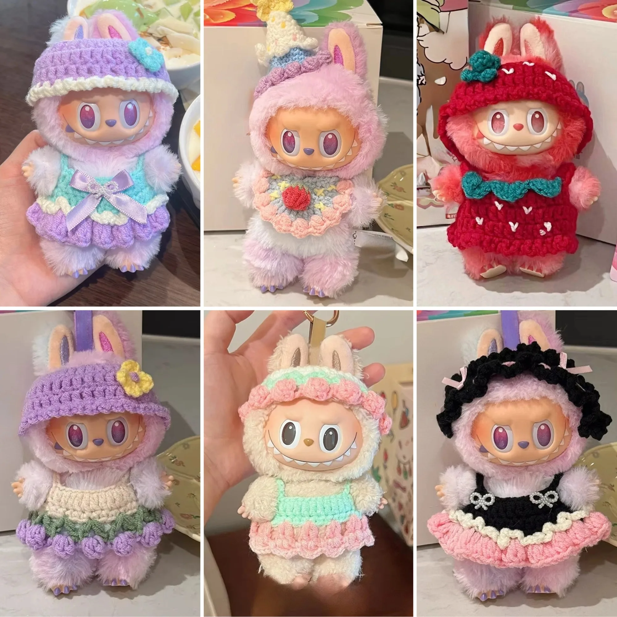 

Clothes For Labubu Adorable Crochet Outfit Set With Colorful Cute Styles Hats Dresses For 15/17cm Labubu Dolls 1st-3rd Gen