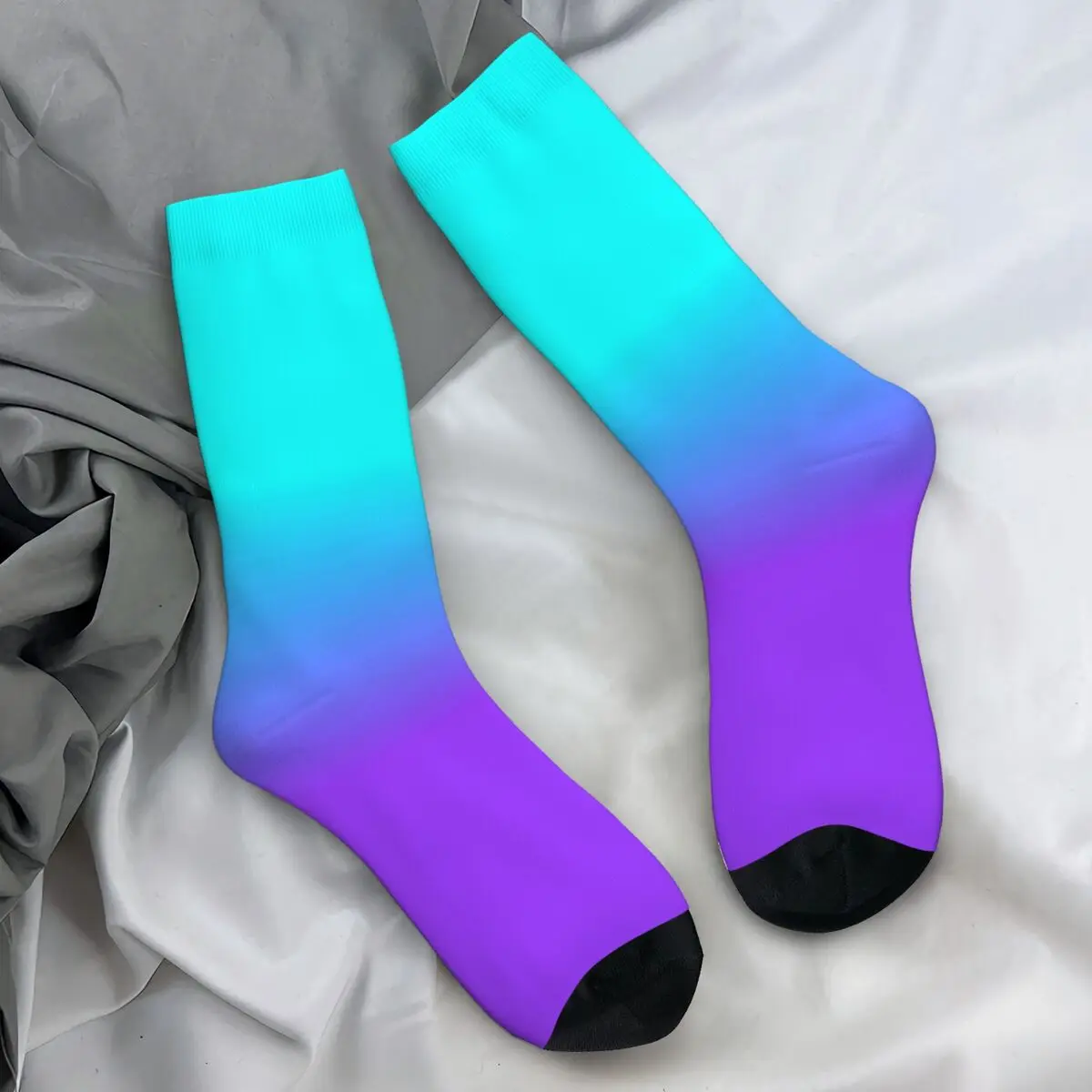 Ombre Print Stockings Women Men Purple and Blue Socks Warm Soft Funny Socks Winter Outdoor Anti Skid Pattern Socks Gift