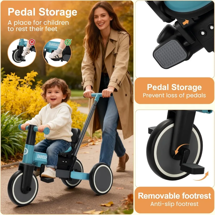 18ヶ月から5歳までの幼児向け5in1三輪車、アップグレードされたペダル付きキッズバイク、親用プッシュハンドル、バランスバイク＆簡単組み立て