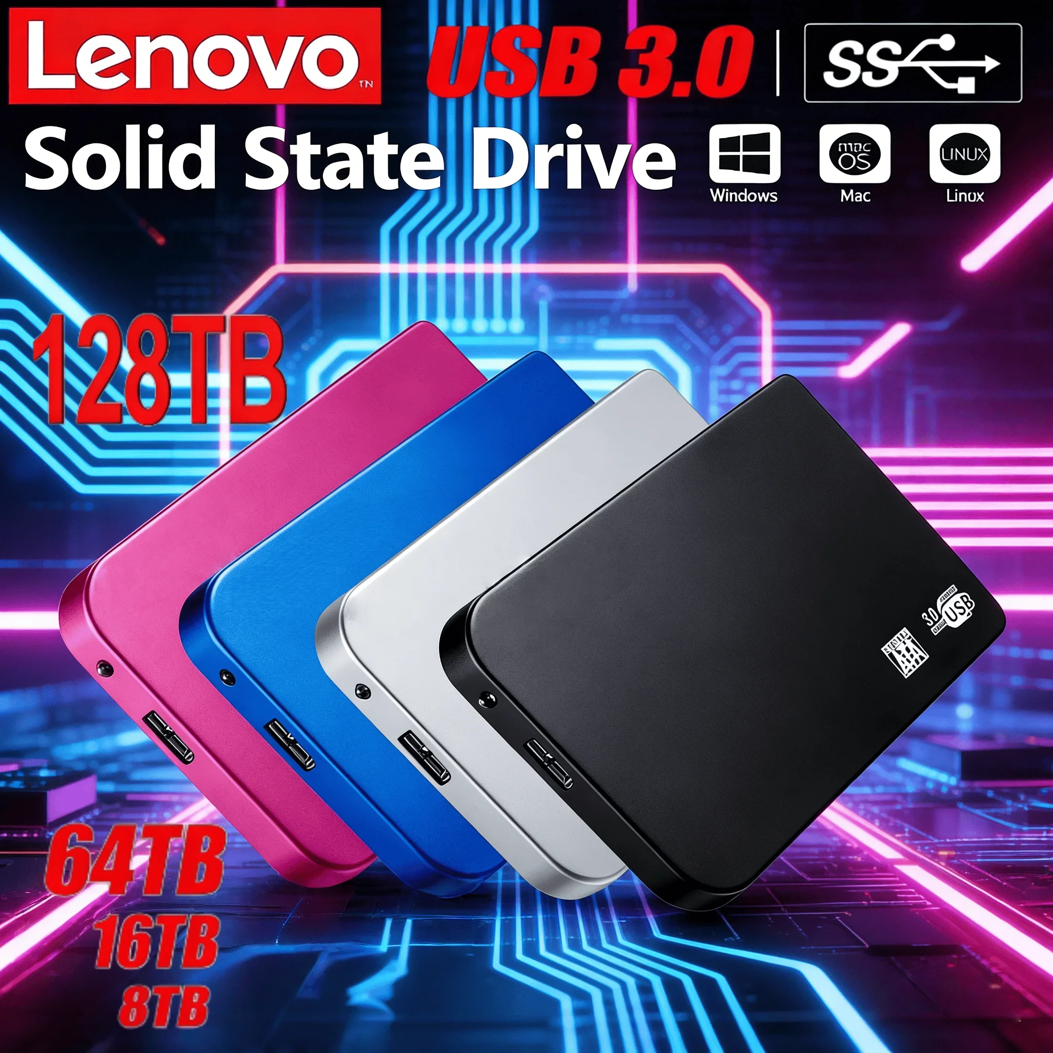 

Внешний корпус для SSD-накопителя Lenovo 256 ТБ, высокоскоростной, USB 3.0, с кабелем USB 3.0, ABS-пластик