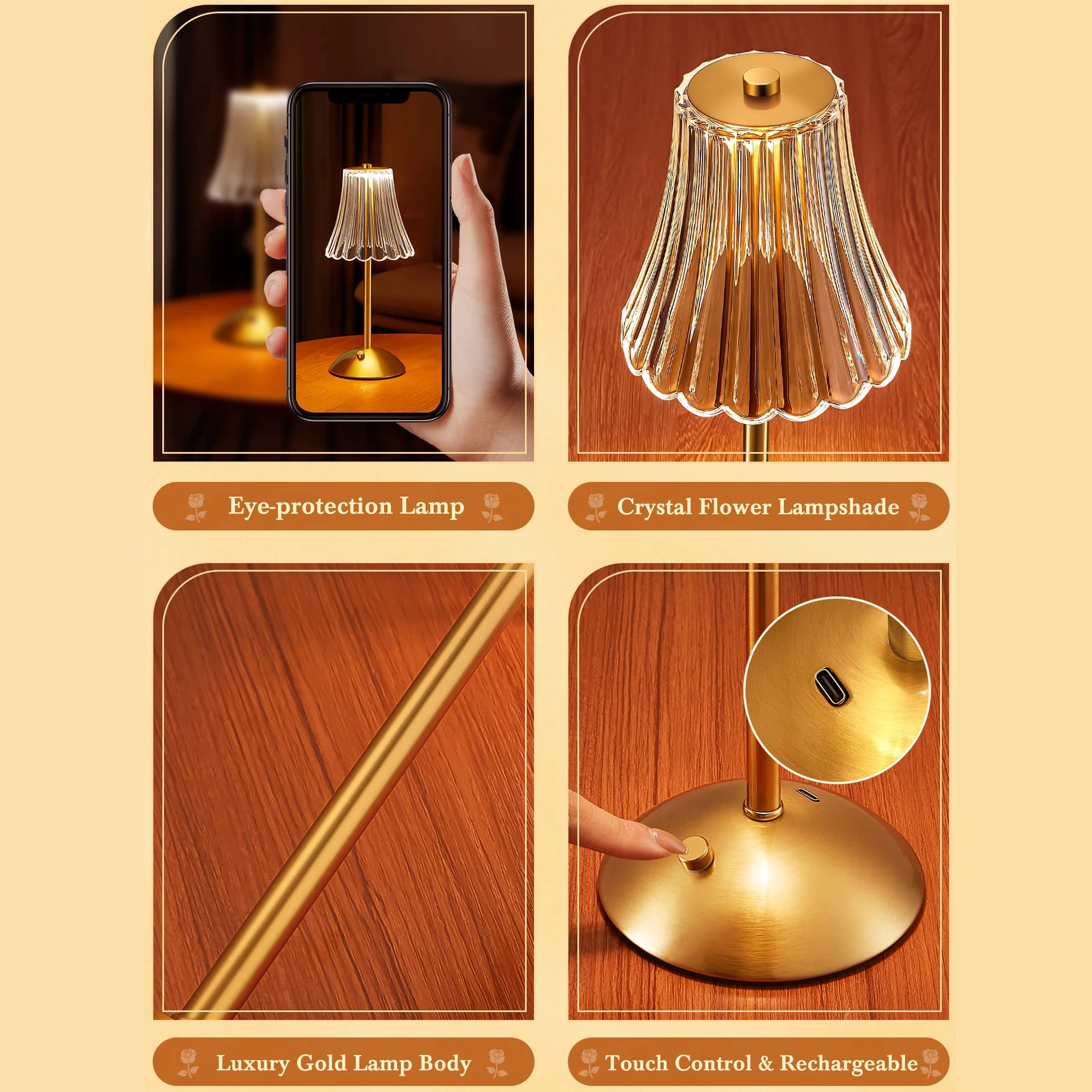 4/2/1Pcs LED Rechargeable Table Lamps Restaurant Decor Light Touch Dimming Desk Lamp Portable Cordless Night Light Bedside Lamp