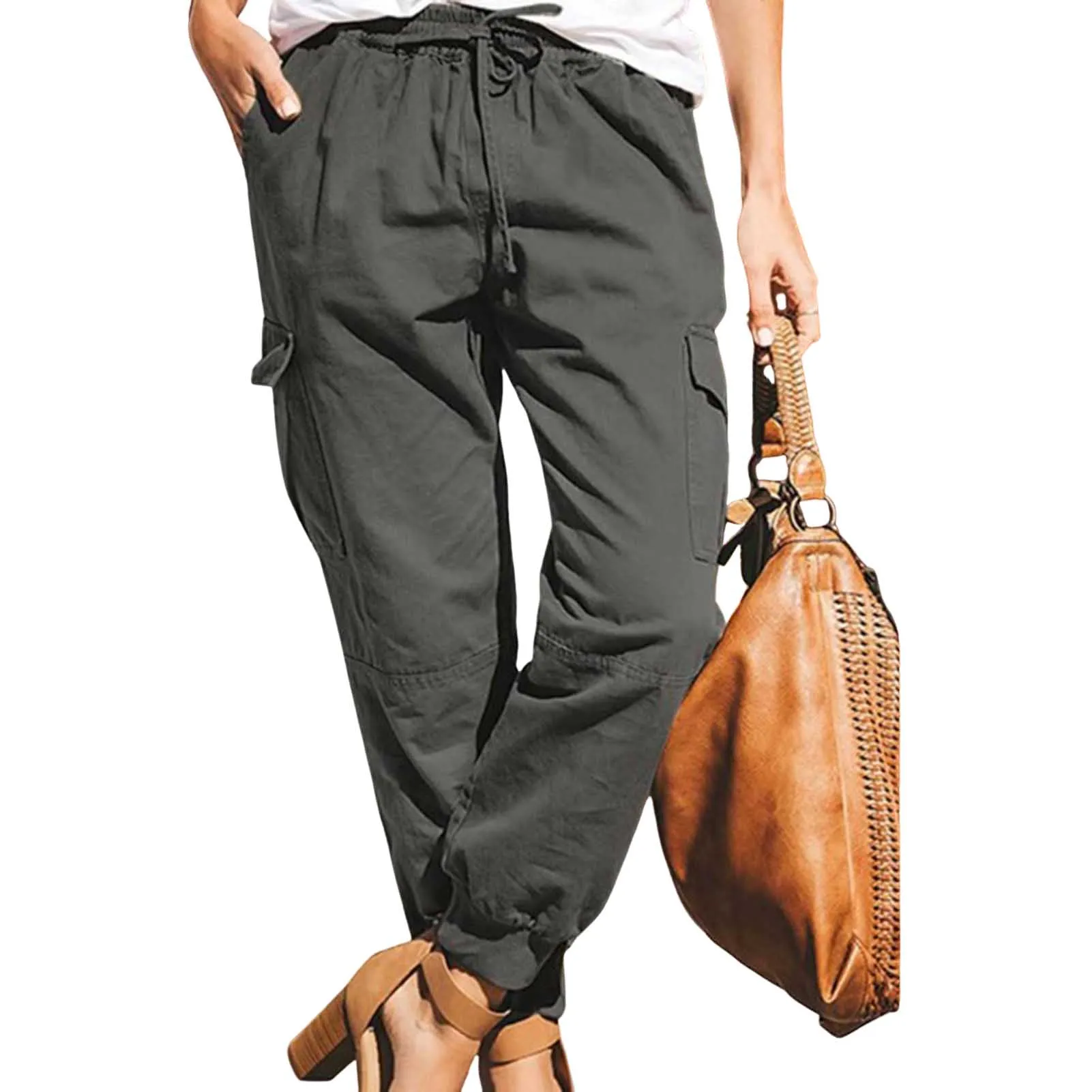 

Women's Cargo Jogger Pants Relaxed Fit Drawstring Trousers with Pockets for Holiday Party Outfit