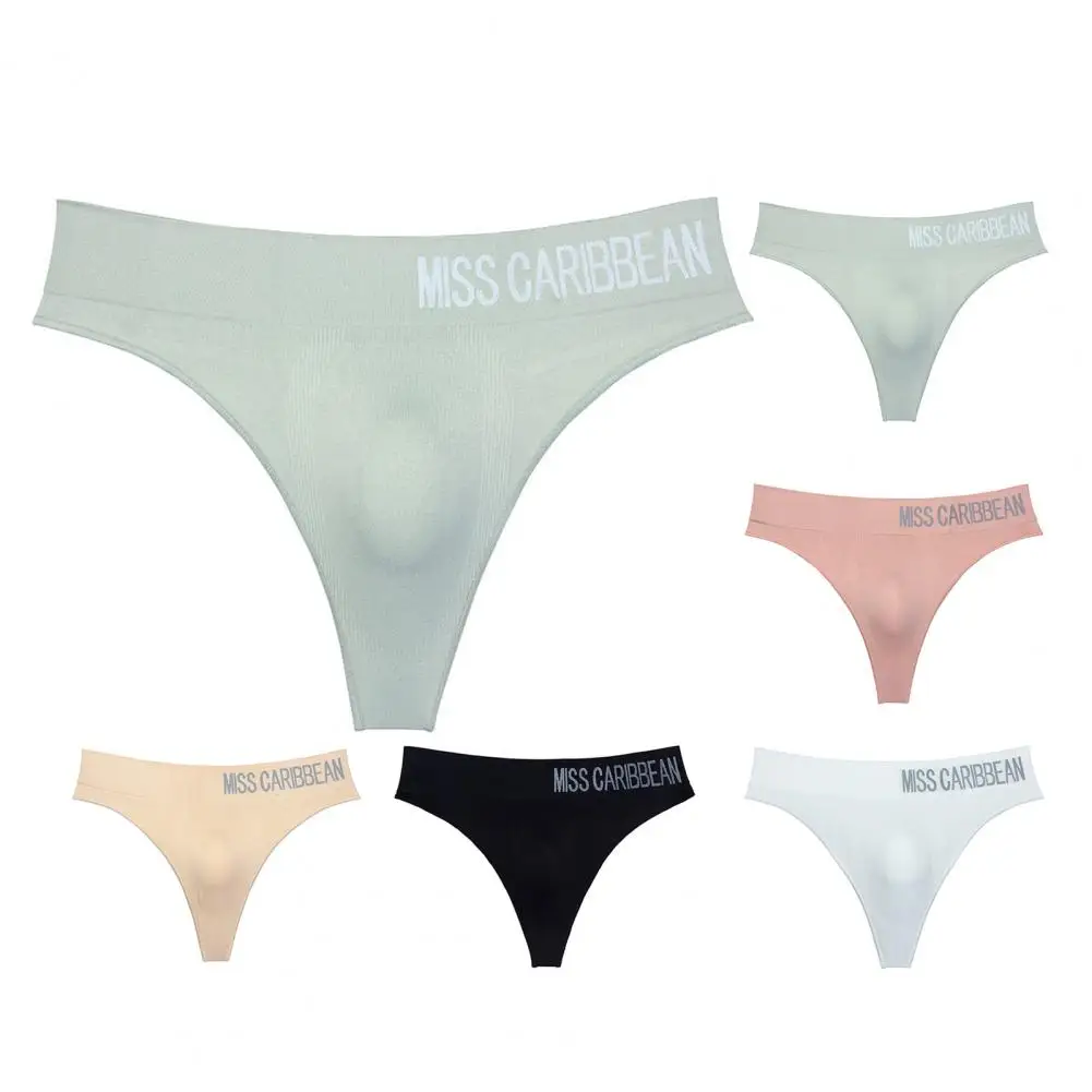 Men Sexy Briefs 3D Convex Pouch Thong Letter Print High Waist Briefs Ultra Thin Breathable Sport Underwear Triangle Pant Panties