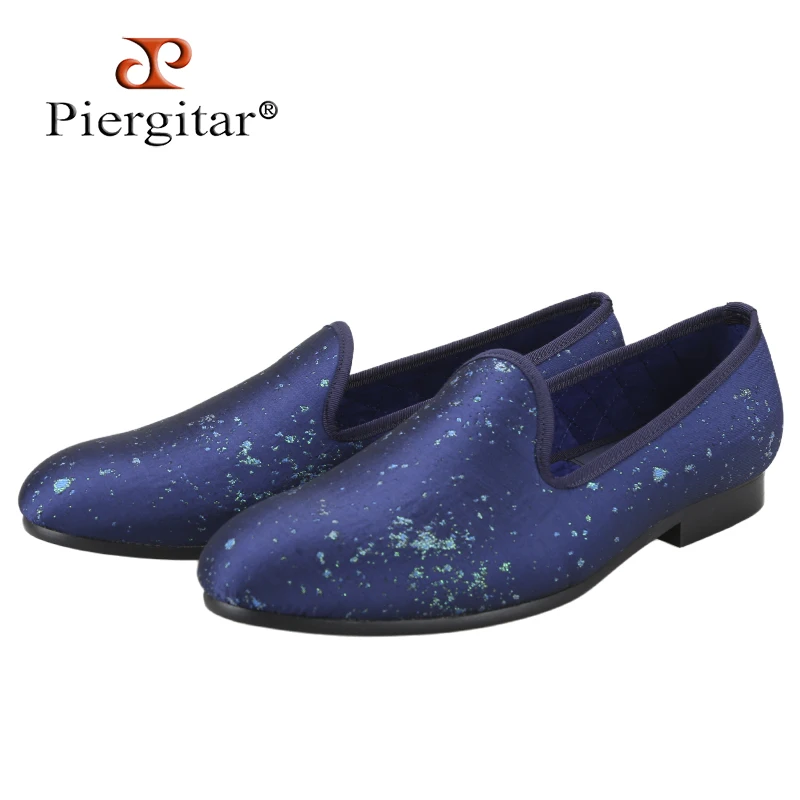 Piergitar Navy Blue Color Swoosh Print Slik Slip-On Loafers Handmade In Guangzhou Sales To Europe And America Men's Moccasins