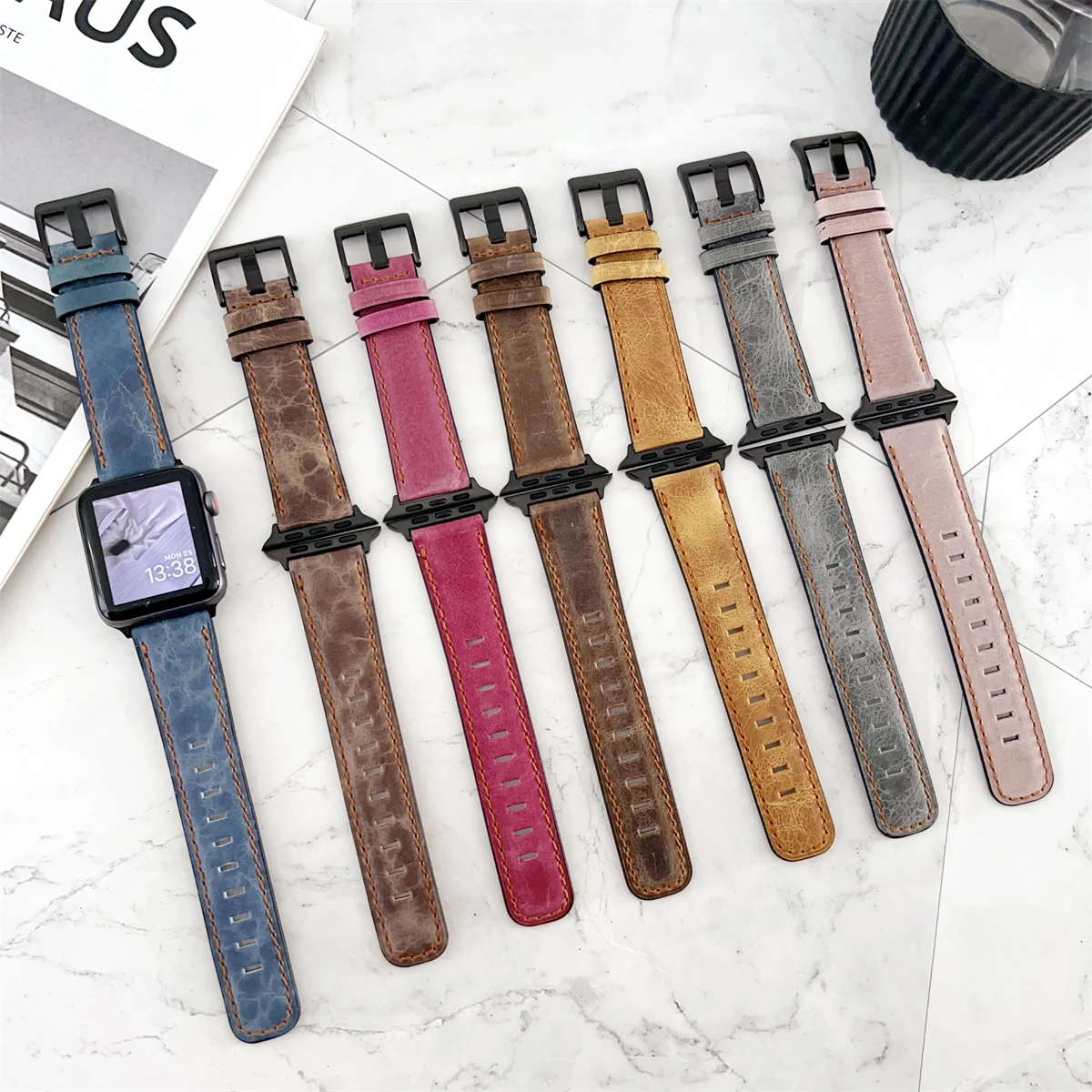 Kellon ranneke iWatchille 42/44/45/46/49mm 38/40/41mm PU-nahkainen muotikelloranneke Watch Series Ultra2 -sarjalle 10/9/8/7/6/5/4/3/2/1_voghion.com