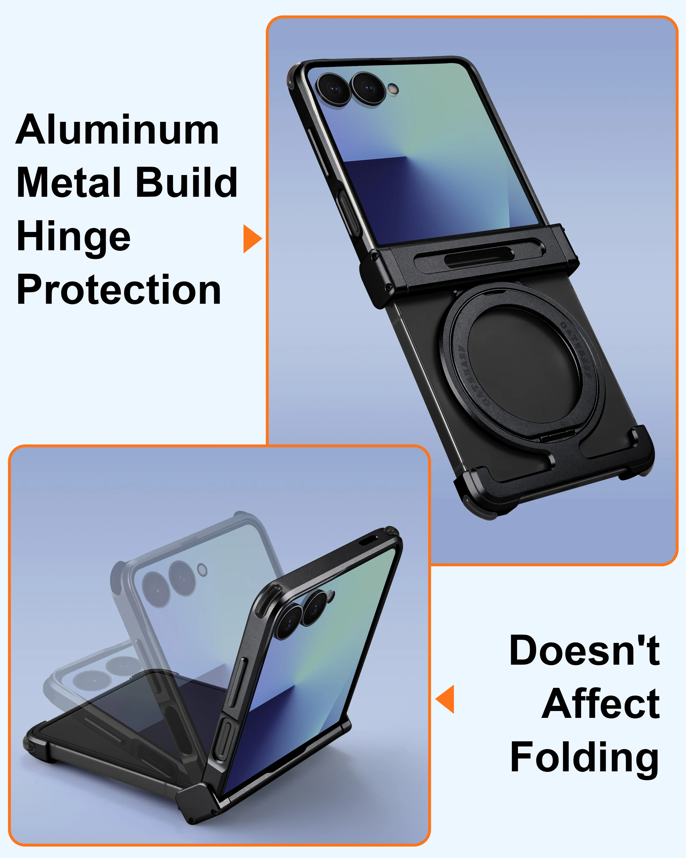 

Oatsbasf Metal Phone Case for Samsung Galaxy Z Flip 7 with Ring Stand Magnetic Frameless Bumper Thin Shockproof Protective Cover