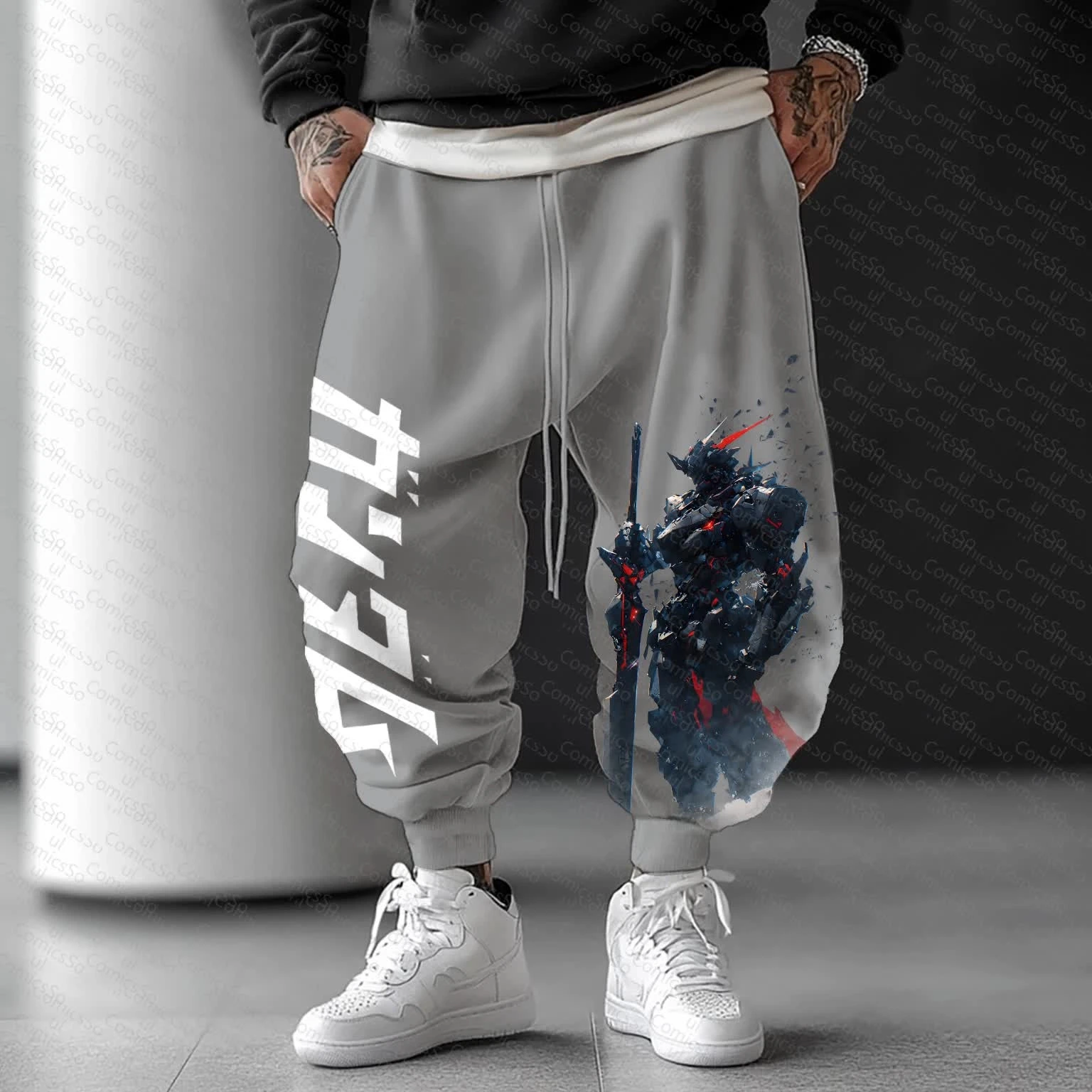 

Мужские и женские свободные брюки для бега с рисунком меха в стиле аниме, серые повседневные уличные брюки, осенне-зимние спортивные штаны для бега и фитнеса, унисекс