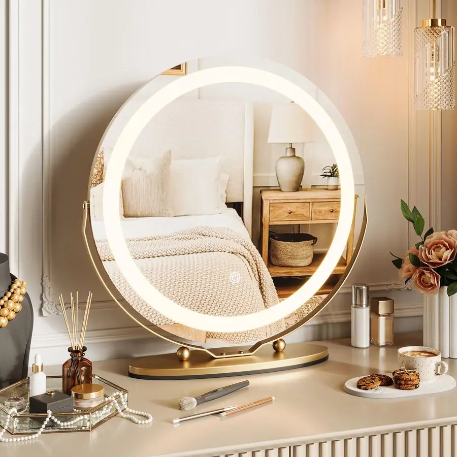 

Round Vanity Mirror with Lights, Large Makeup Mirror with 3 Color Lighting Dimmable, Smart Touch Control, 360Rotation Vanity Mir