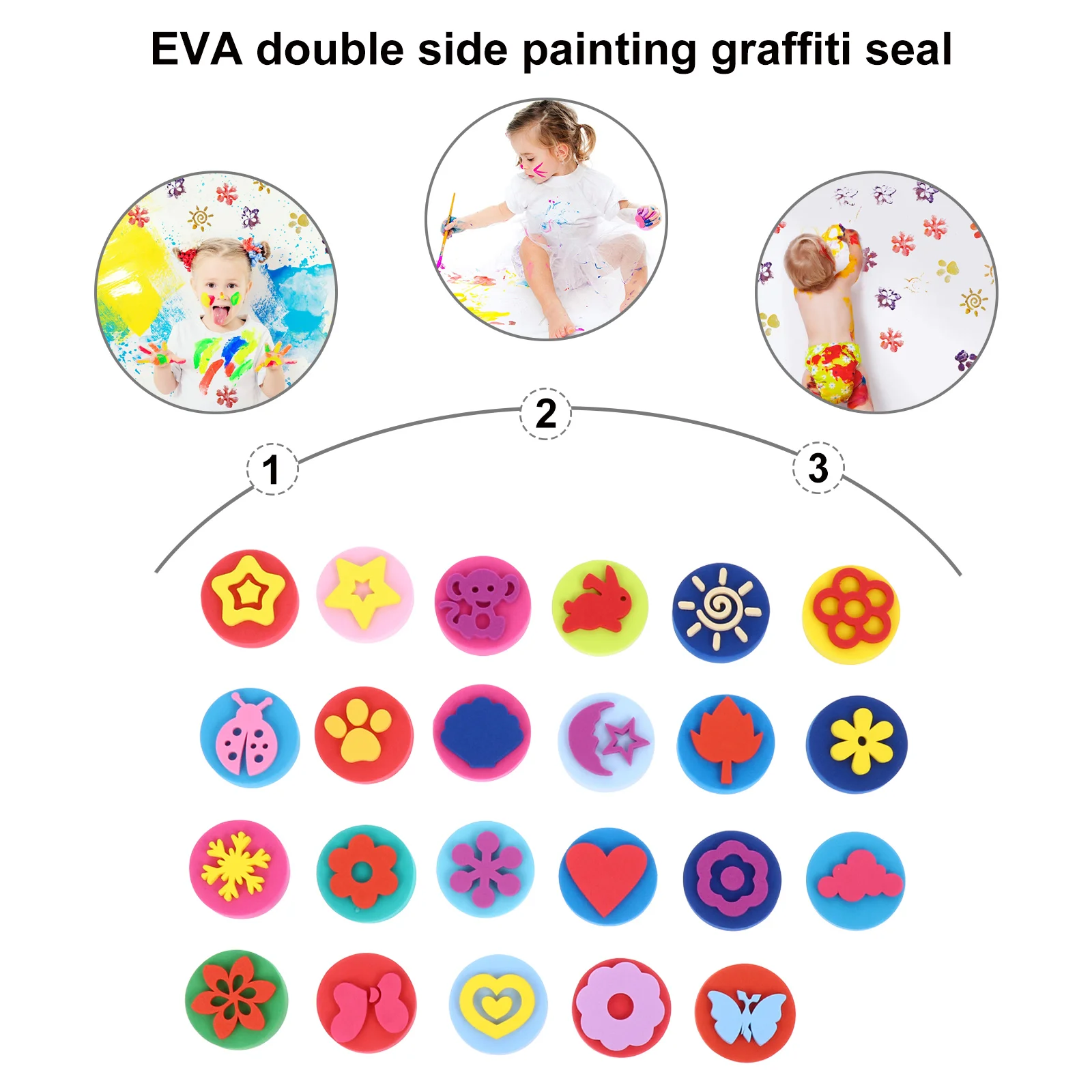 23 Pcs Eva Graffiti Stamp Double-side Sponge Mini Stampers Stamps for Kids Drawing DIY