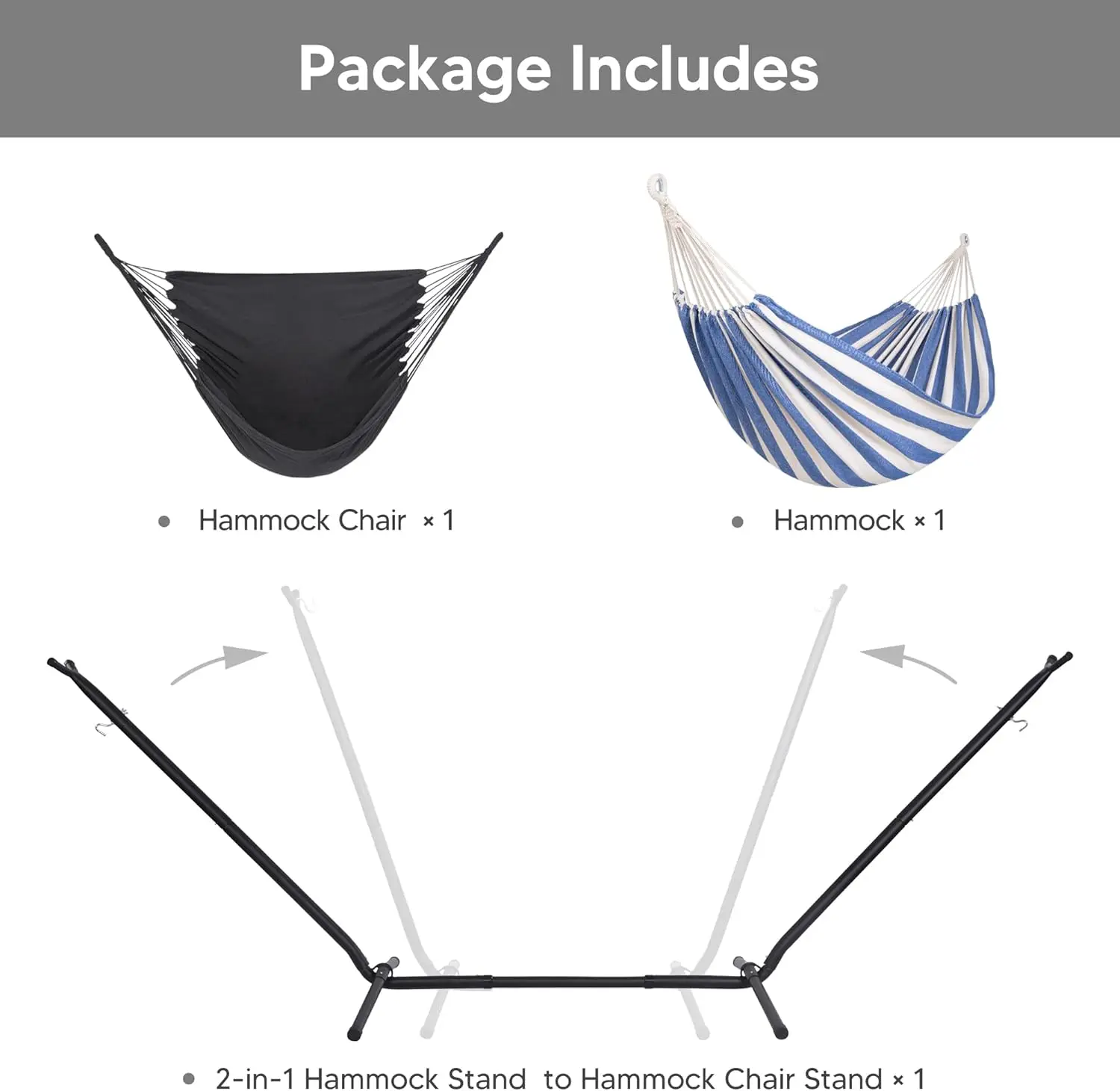 

2-in-1 Convertible Standing Heavy Duty Steel Frame Hammock Stand Included Camping Backyard Outdoor Use Blue White Stripepromote