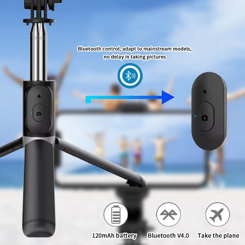 Portable 41 Inch Selfie Stick Phone Tripod With Wireless Remote Extendable 360 Rotation Compatible Stand