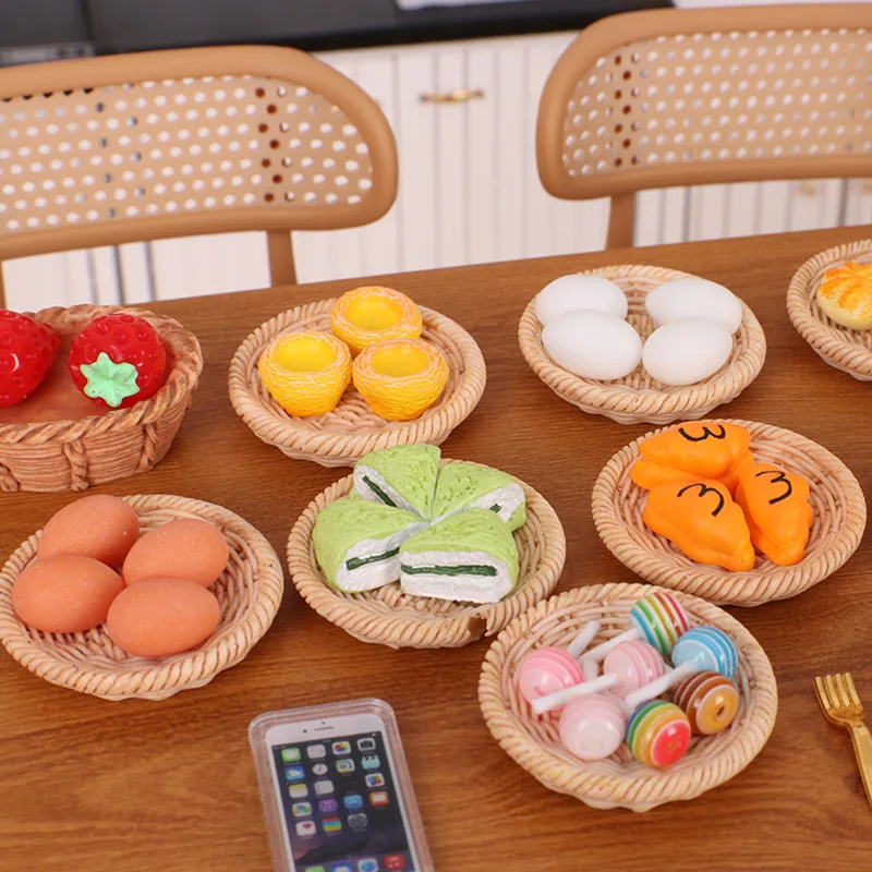 1set Dollhouse Egg Cake Candy Basket Bread Confectionery Miniature Kitchen Scene Food Model Doll Accessories Home Decor Crafts