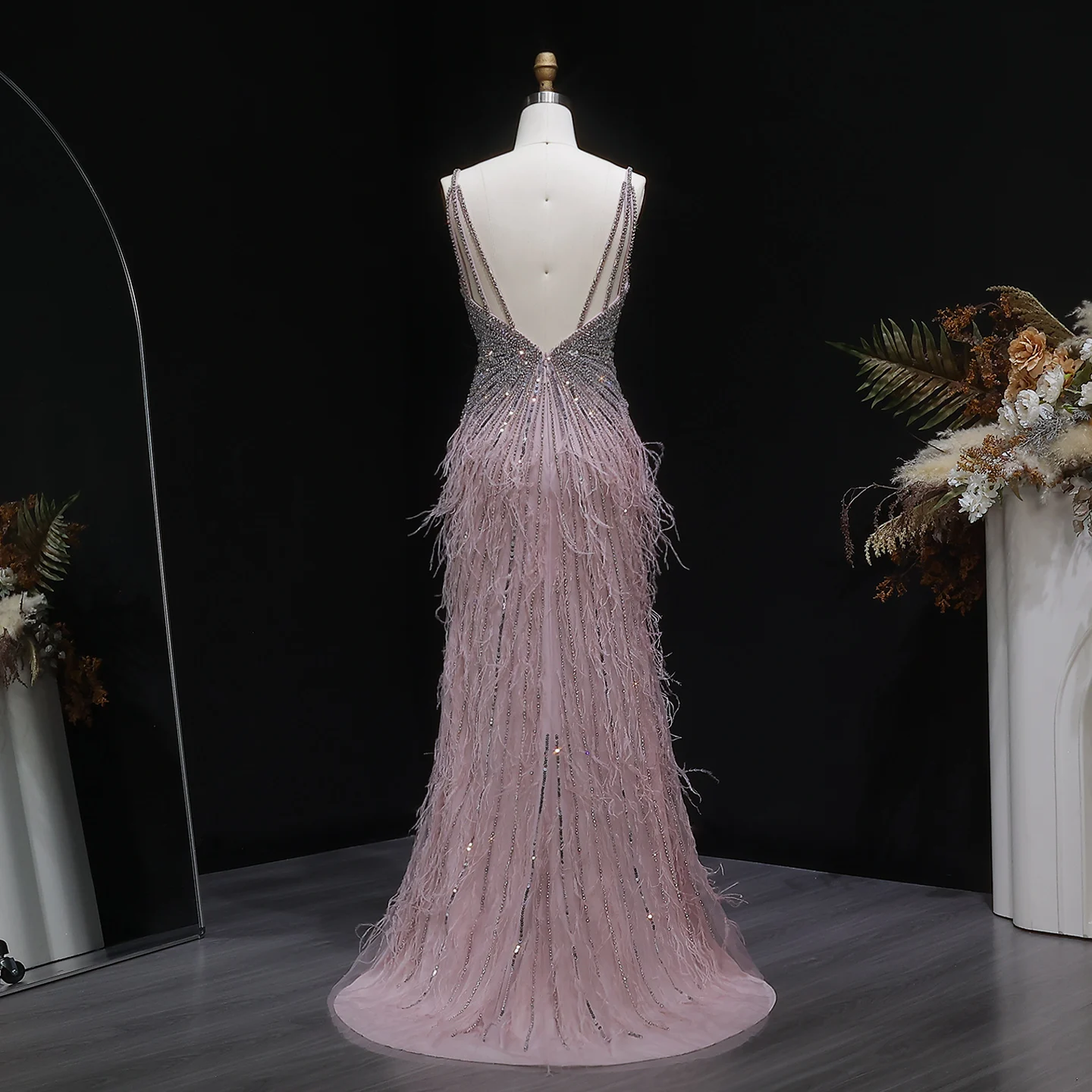 Sharon Said Dubai Luxuriöse Feder-Meerjungfrauenkleider in Silber für Hochzeiten, Blaues Arabisches Abendkleid, Partykleider SS004 Maßanfertigung – Detail 18