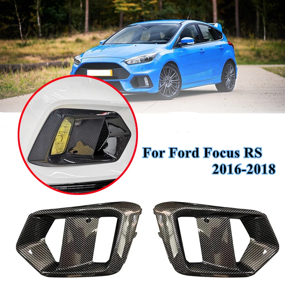 2pcs Carbon Fiber Look Front Fog Light Lamp Cover Trim For Ford Focus RS 2016 2017 2018