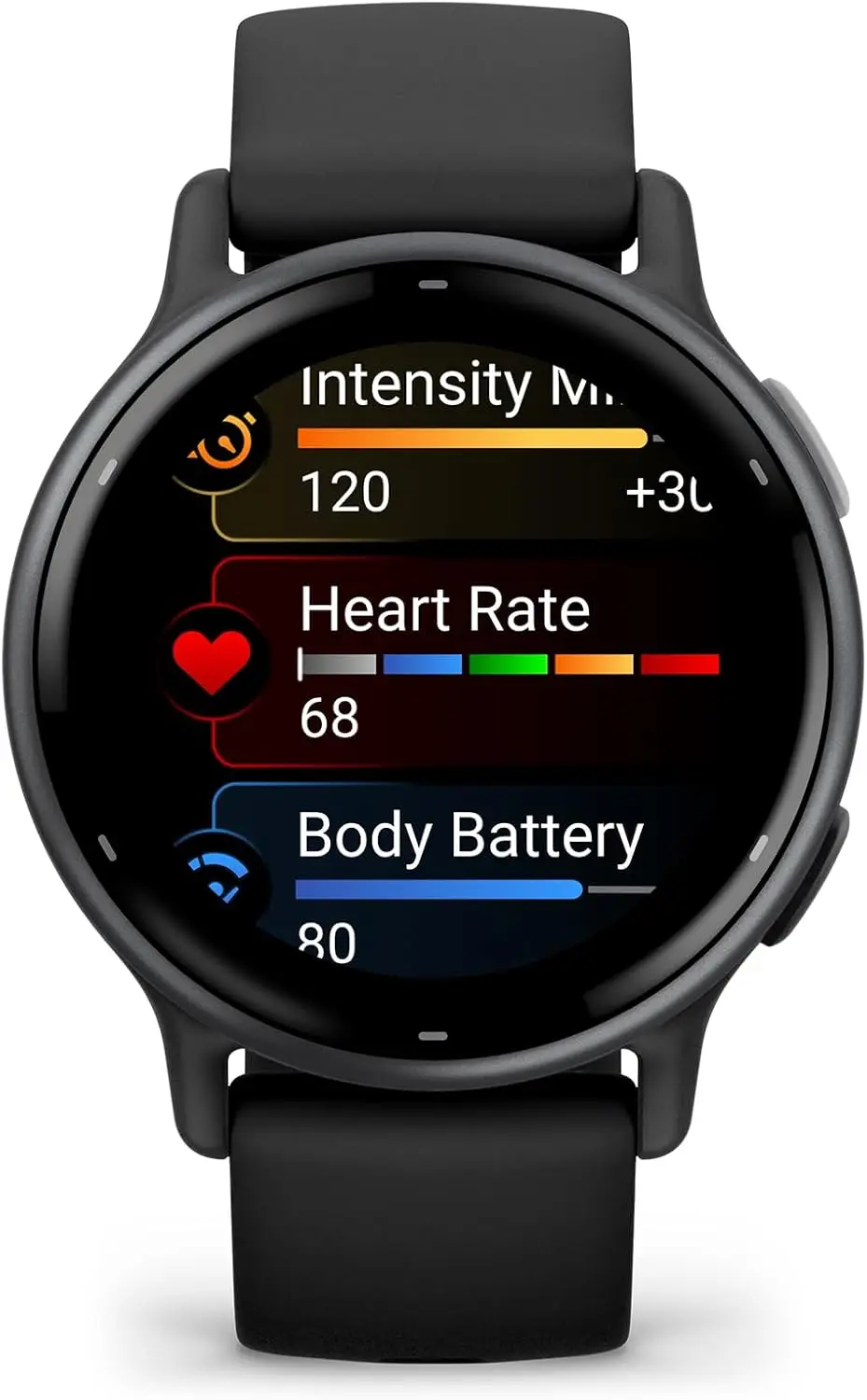 Health and Fitness GPS Smartwatch, AMOLED Display, Up to 11 Days of Battery, Black