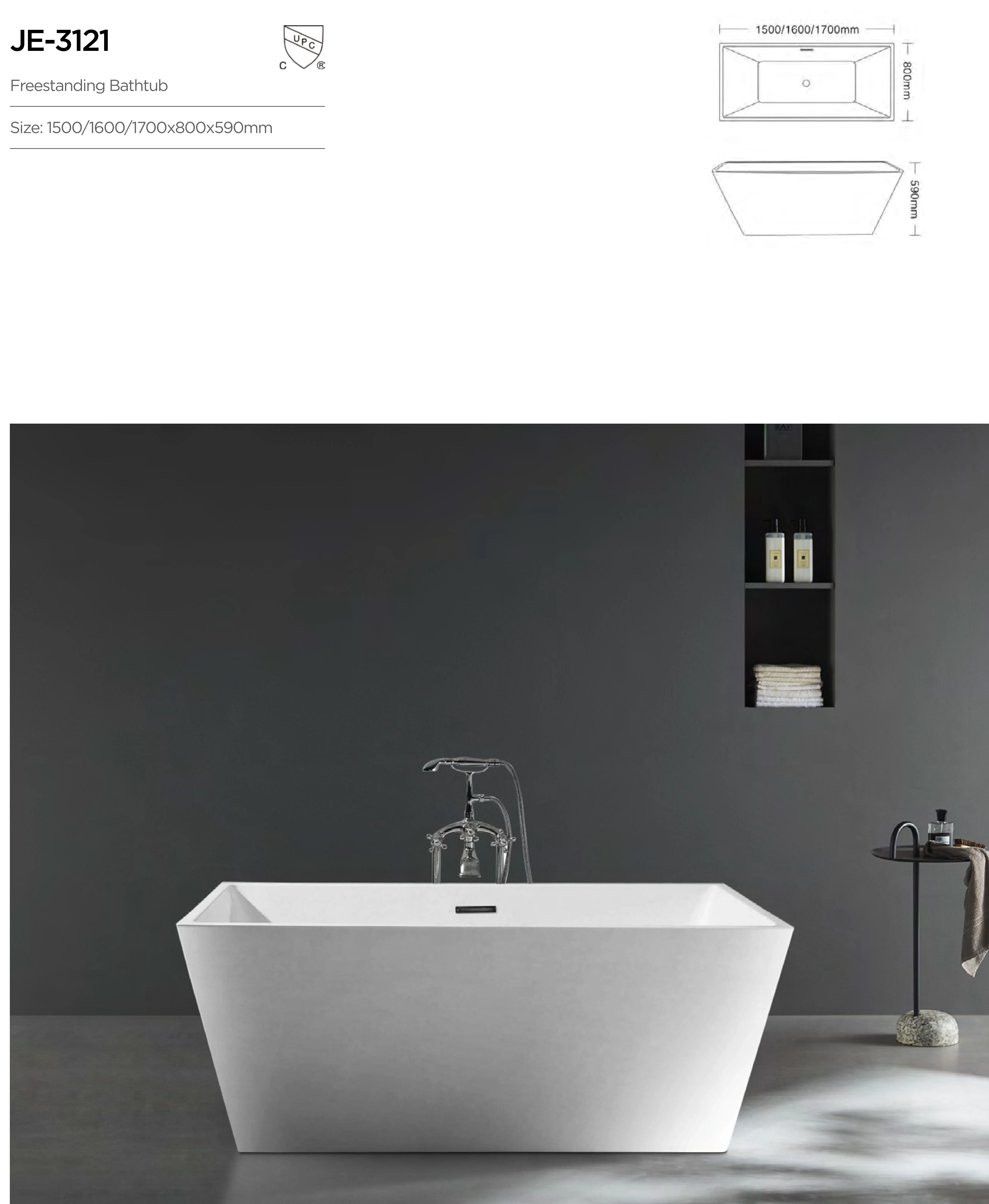 Bathroom Bathtub,Modern White Acrylic Square Freestanding Soaking Bathtub Ceramic Floor-Standing Faucet Drainer Luxury Bath Tubs