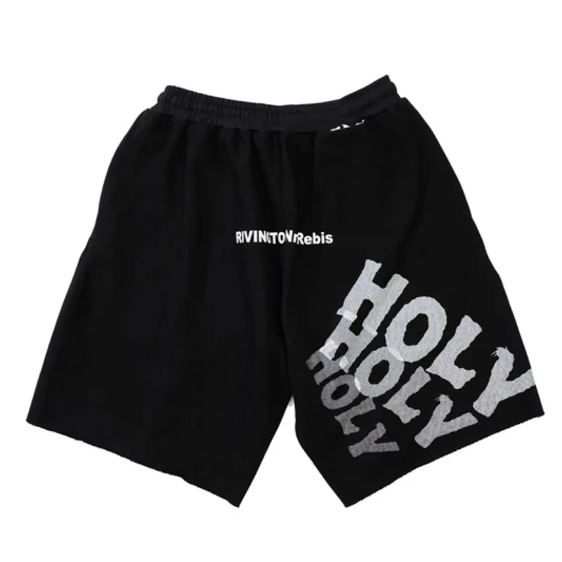 High Quality 1:1 RRR123 Shorts Oversized Logo Letter Printed Rolled Drawstring Casual Men's and Women's Sports Shorts