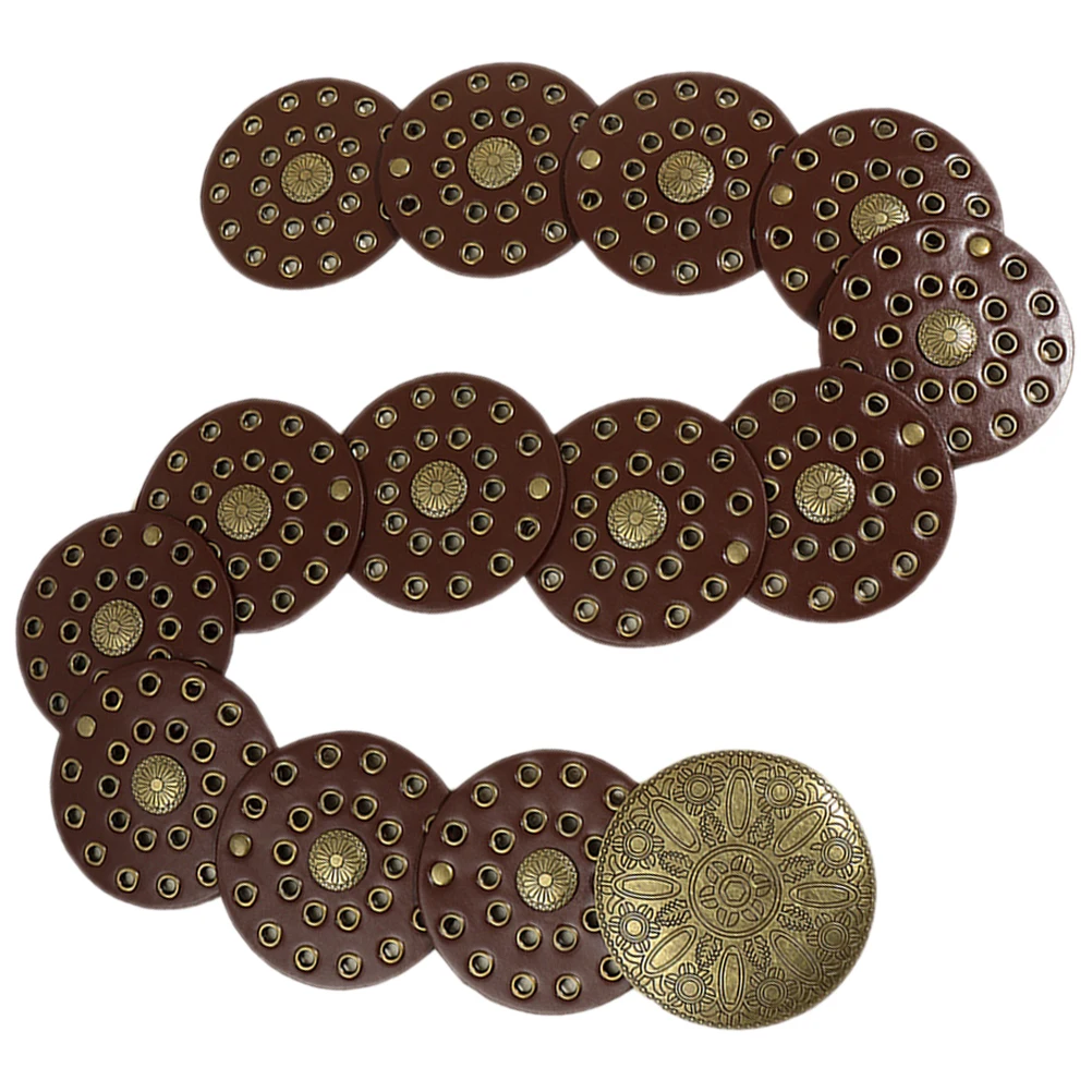 

Retro Metal Belt Women Brown Boho Concho Cowboy Buckle Chunky Western Women Disc Belt Disk Hollow Design Accessories