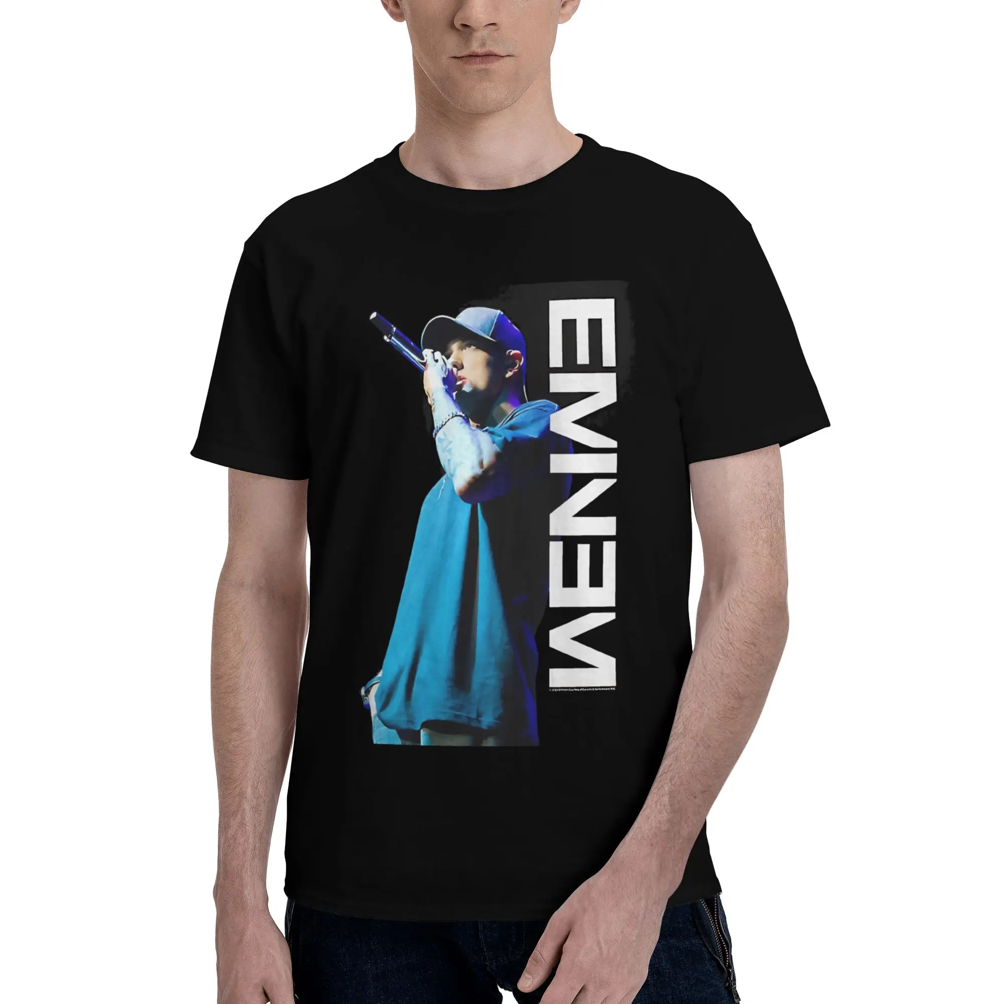Mic Pose Graphic 100% Cotton T-Shirt Eminem Tops Tees For Men
