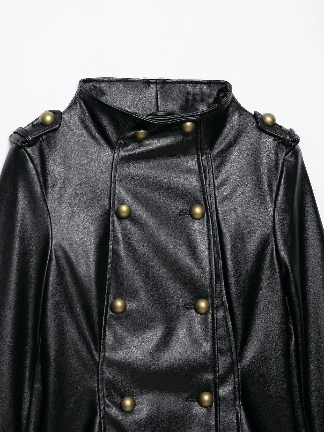 ZERAINS 2026 autumn new product women's slim fit long sleeved stand up collar leather effect button up jacket