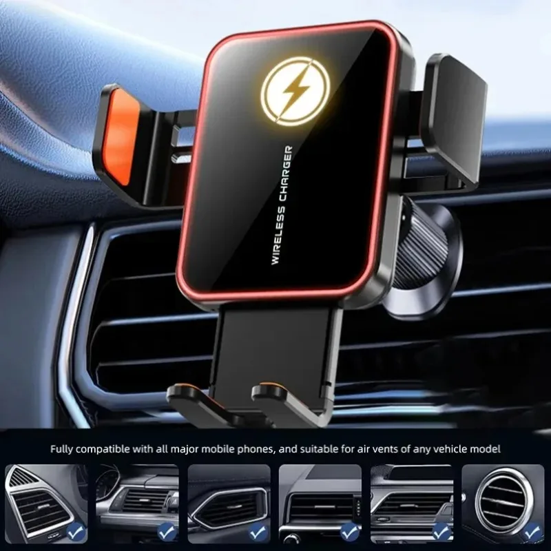 

Мини-автомобильное беспроводное зарядное устройство 360° ° Вращение с автоматическим открытым зажимом, 10 лампочек, кронштейн для быстрой зарядки для iPhone 17-12, Samsung Xiaomi