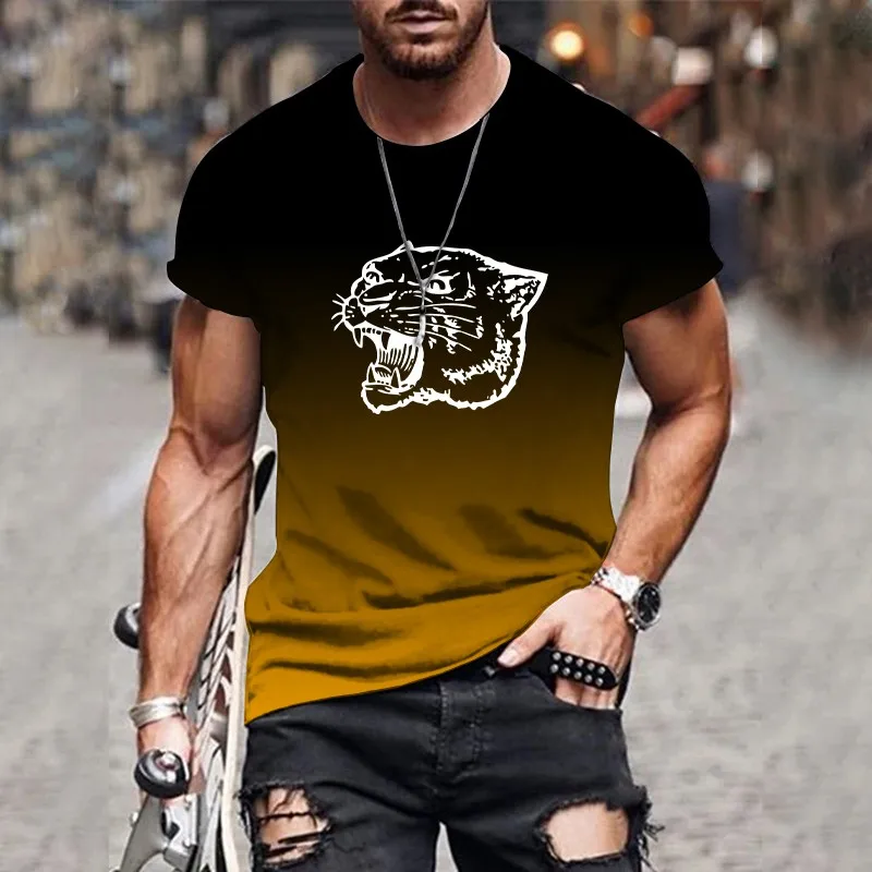 2024 Hot Selling New Men's T-Shirt 3D Gradient Printing O Neck Short Sleeve Top Summer XS-6XL Oversized Streetwear Casual Wear