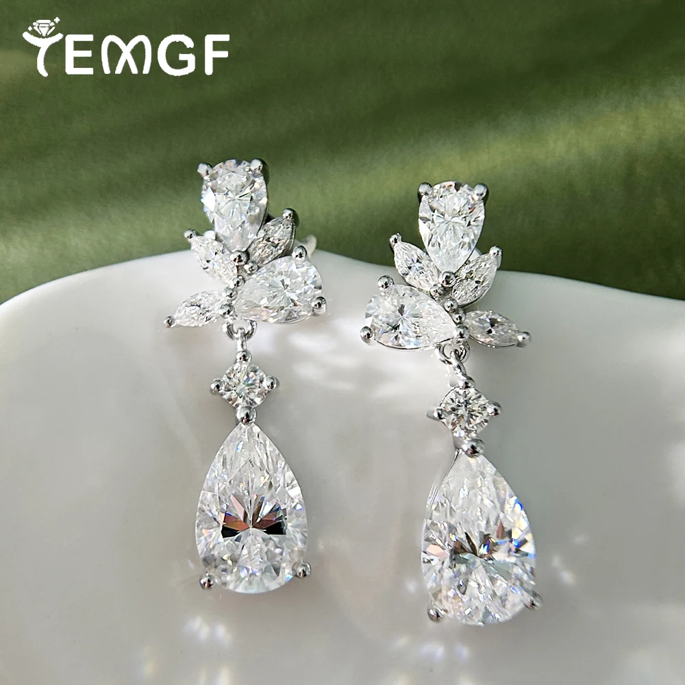 

TEMGF Luxury Moissanite Ear Drop Studs 925 Sterling Silver Earring for Women Wedding Anniversary Engagement Sparkle Fine Jewelry