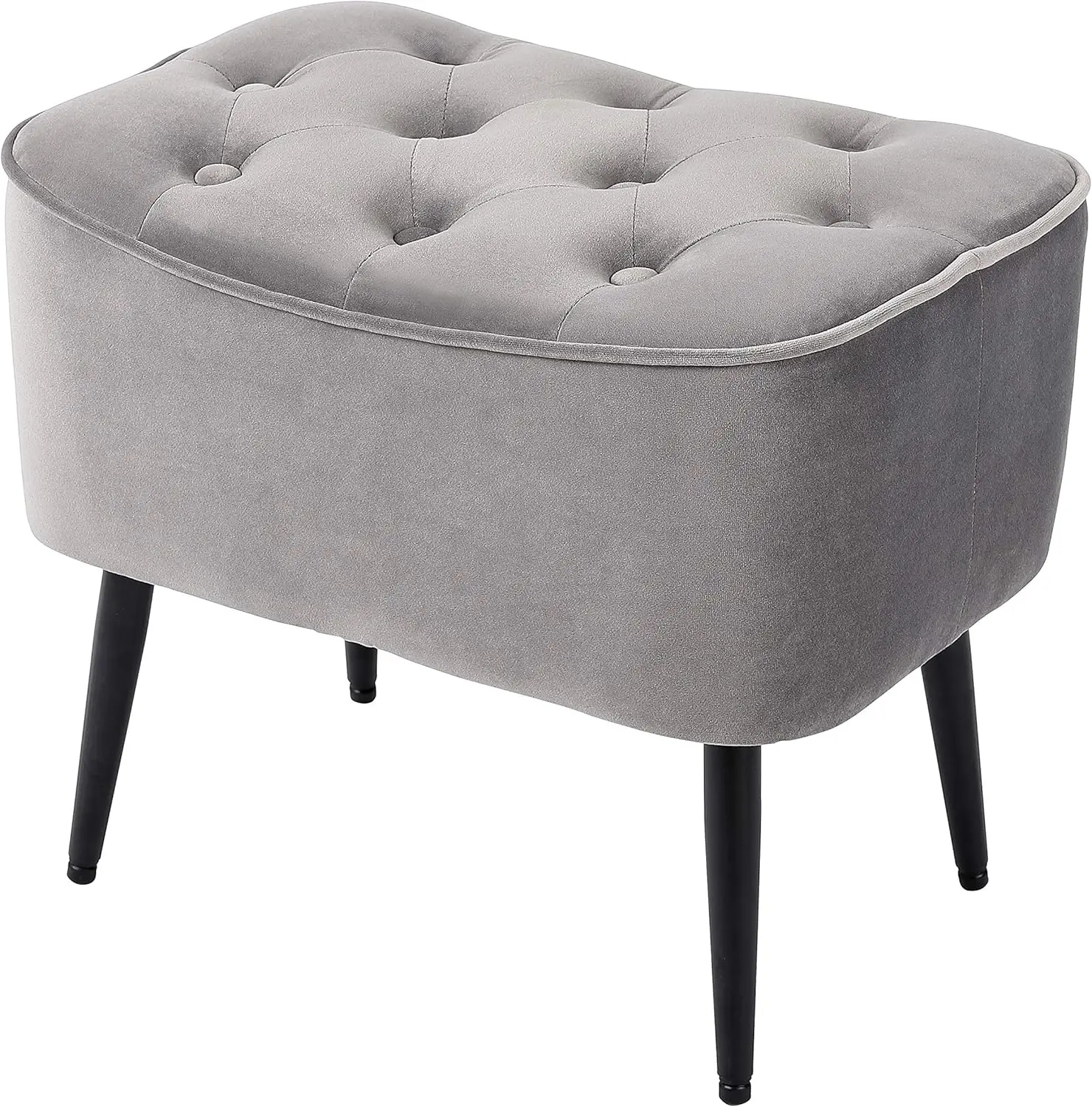 

Tufted Curve Tan Ottoman \u2013 Velvet Foot Stool \u2013 Mid Century Modern Steel Legs - Soft Compact Padded Stool - Living Room