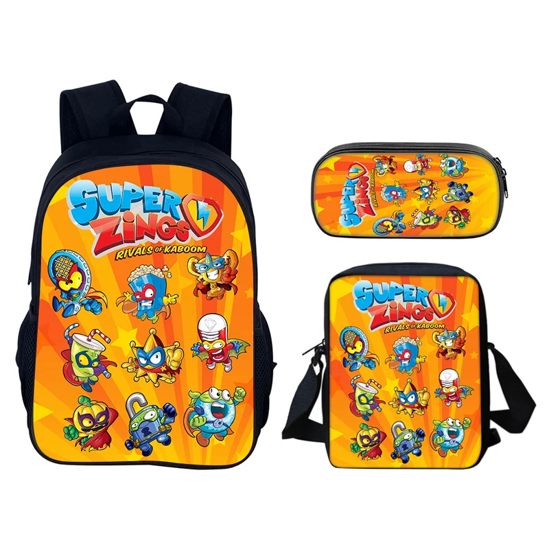 سوبر زينجز 3 قطعة مجموعة حقيبة الظهر 40 سنتيمتر/15.7 بوصة دائم الحقائب المدرسية حقيبة كتف مقلمة الكمبيوتر كتاب أكياس عيد ميلاد الأطفال #4