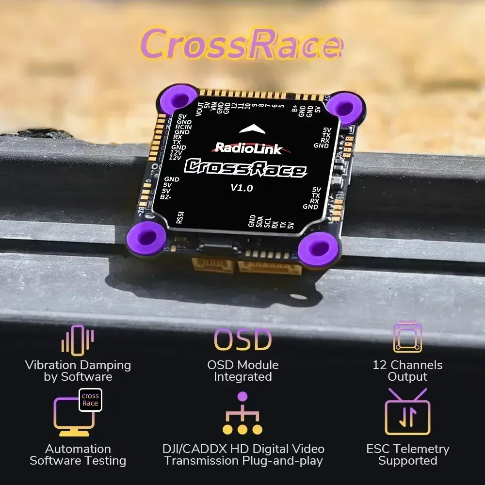 HobbyFly CrossRace RC Flight Controller 12CH OSD 4-in-1 ESC Plug-and-play for 2-8 Axis FPV Racing Drone Multirotor